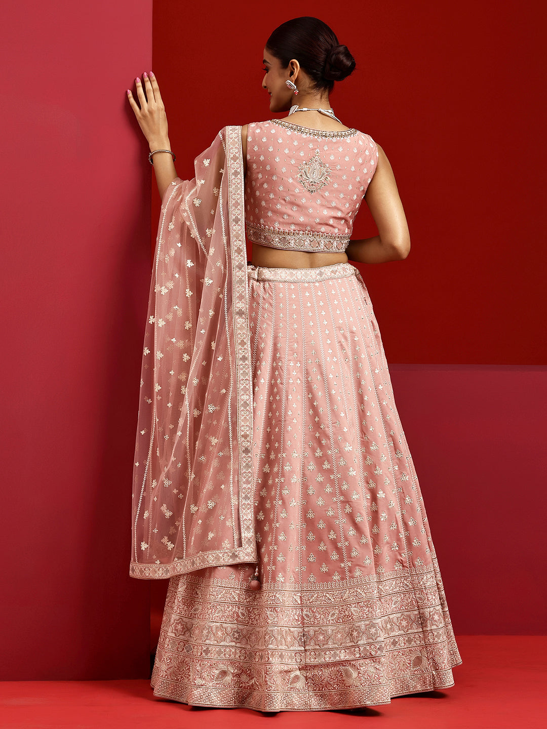 Libas Art Pink Embroidered Silk Blend Lehenga Set