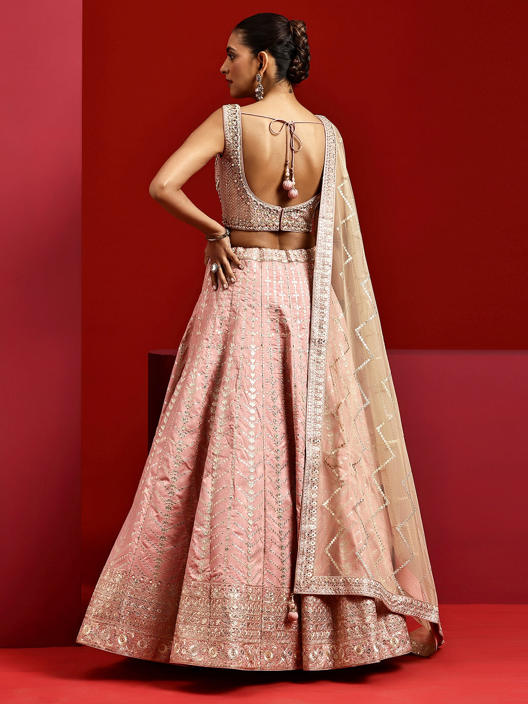 Libas Art Pink Embellished Silk Blend Lehenga Set