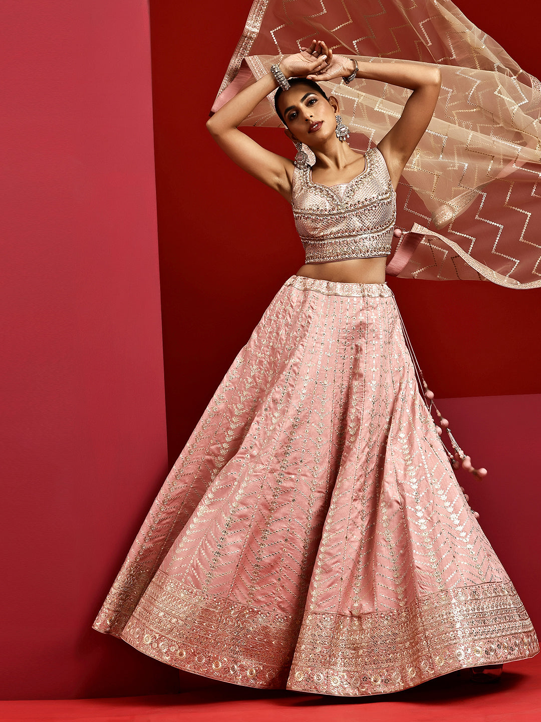 Libas Art Pink Embellished Silk Blend Lehenga Set