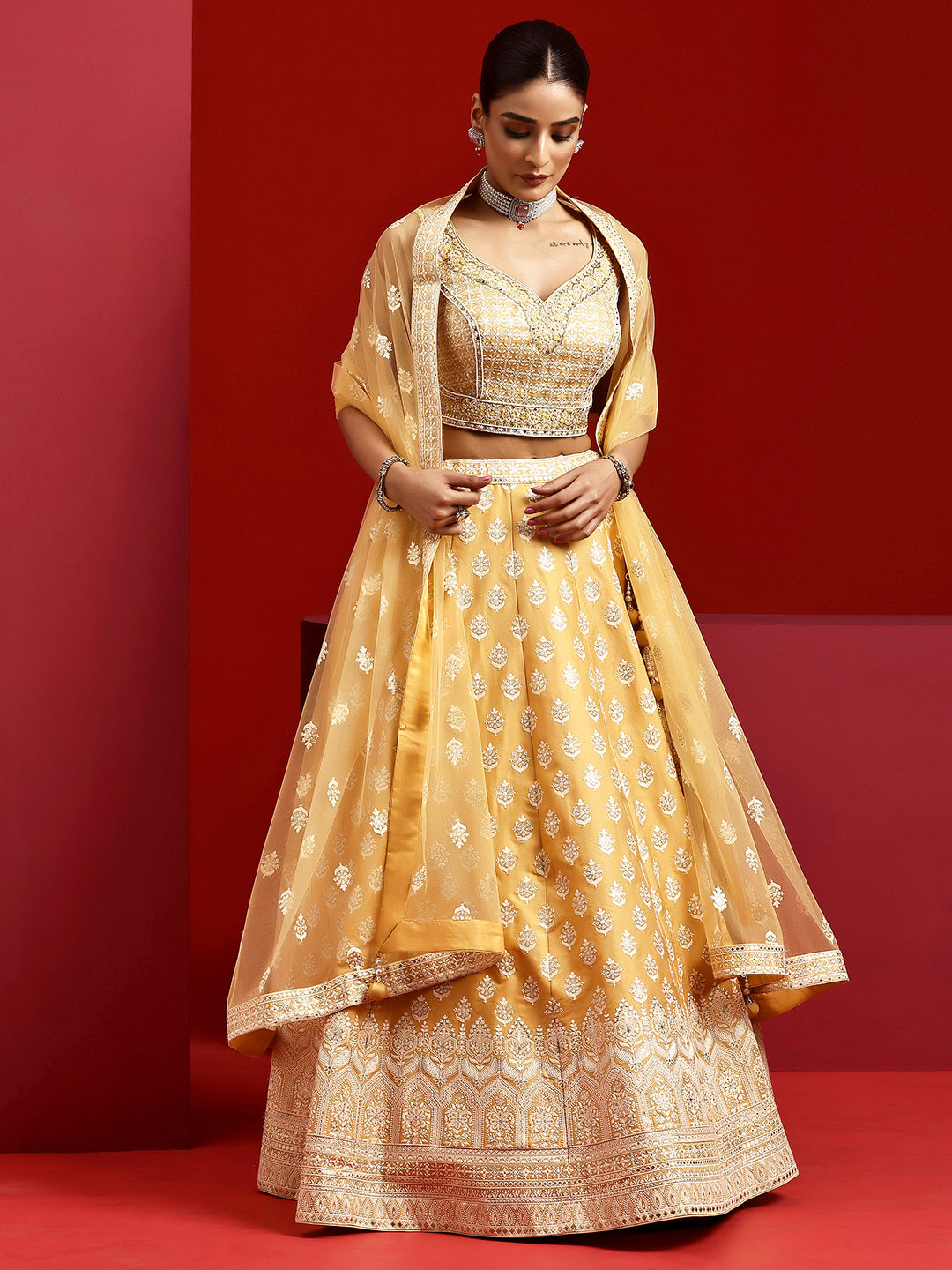 Libas Art Yellow Embroidered Silk Blend Lehenga Set