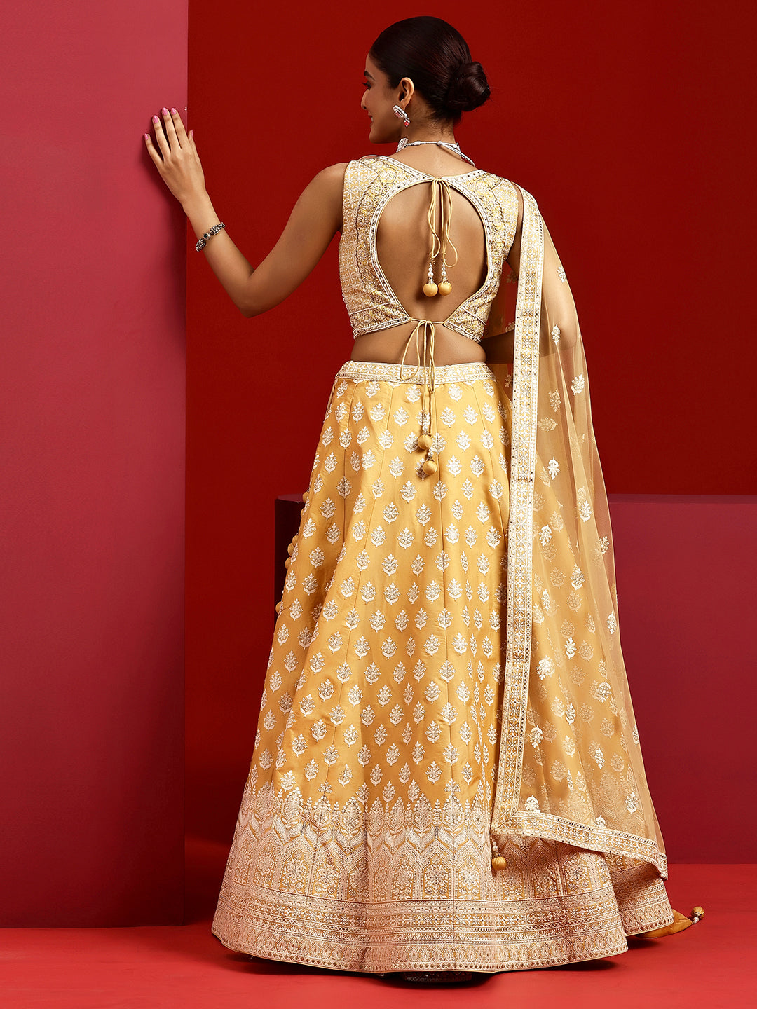 Libas Art Yellow Embroidered Silk Blend Lehenga Set