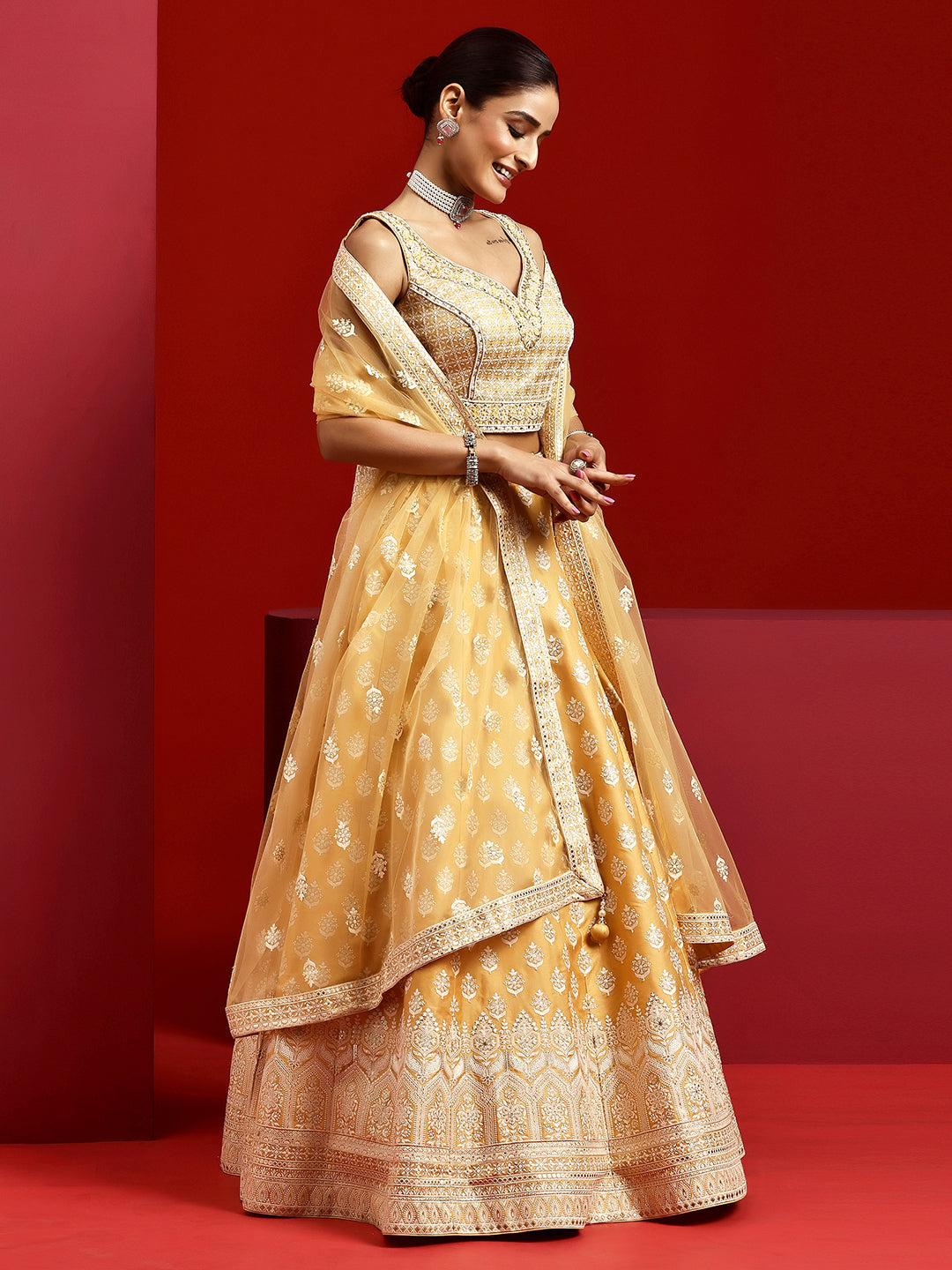 Libas Art Yellow Embroidered Silk Blend Lehenga Set