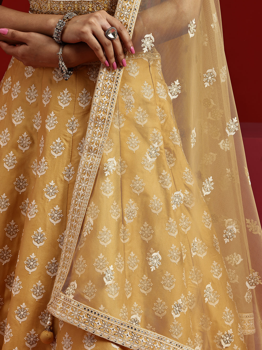 Libas Art Yellow Embroidered Silk Blend Lehenga Set