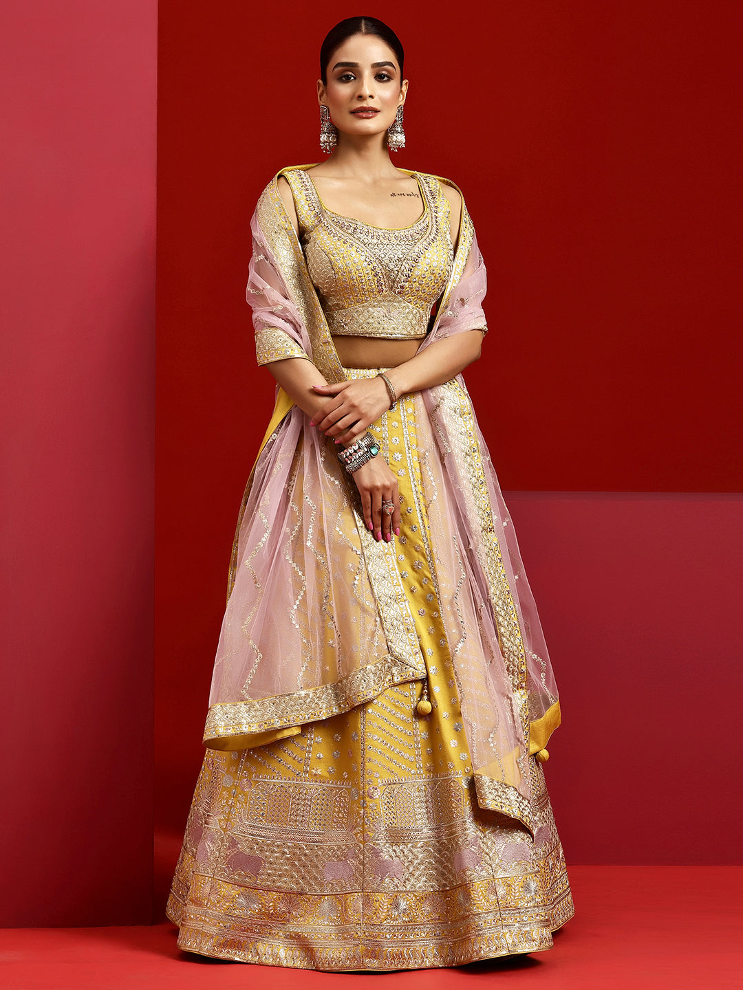 Libas Art Yellow Embellished Silk Blend Lehenga Set