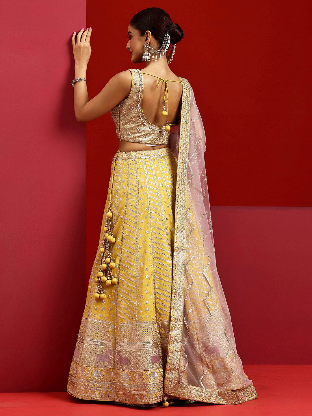 Libas Art Yellow Embellished Silk Blend Lehenga Set