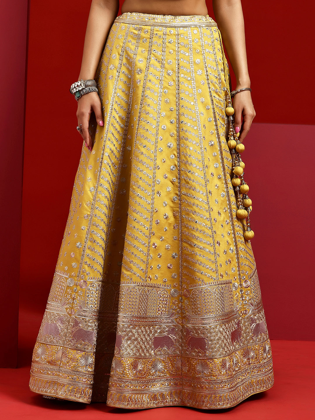 Libas Art Yellow Embellished Silk Blend Lehenga Set