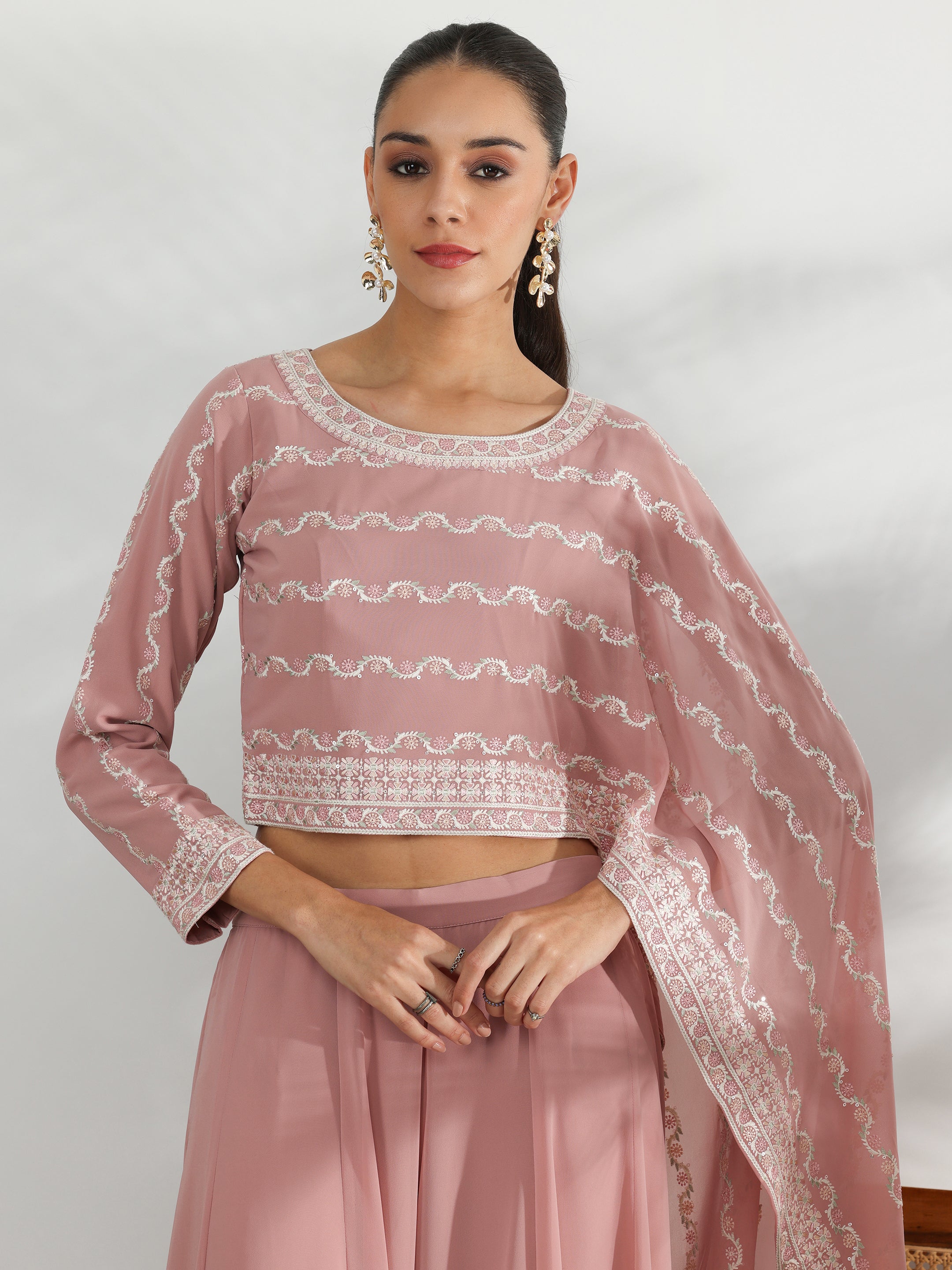 Libas Art Pink Embroidered Georgette Co-Ords