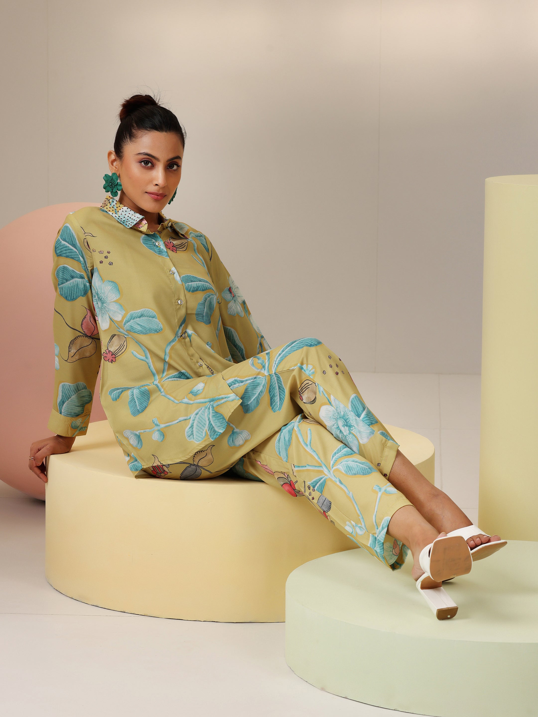 Mustard Printed Polyester Co-Ords