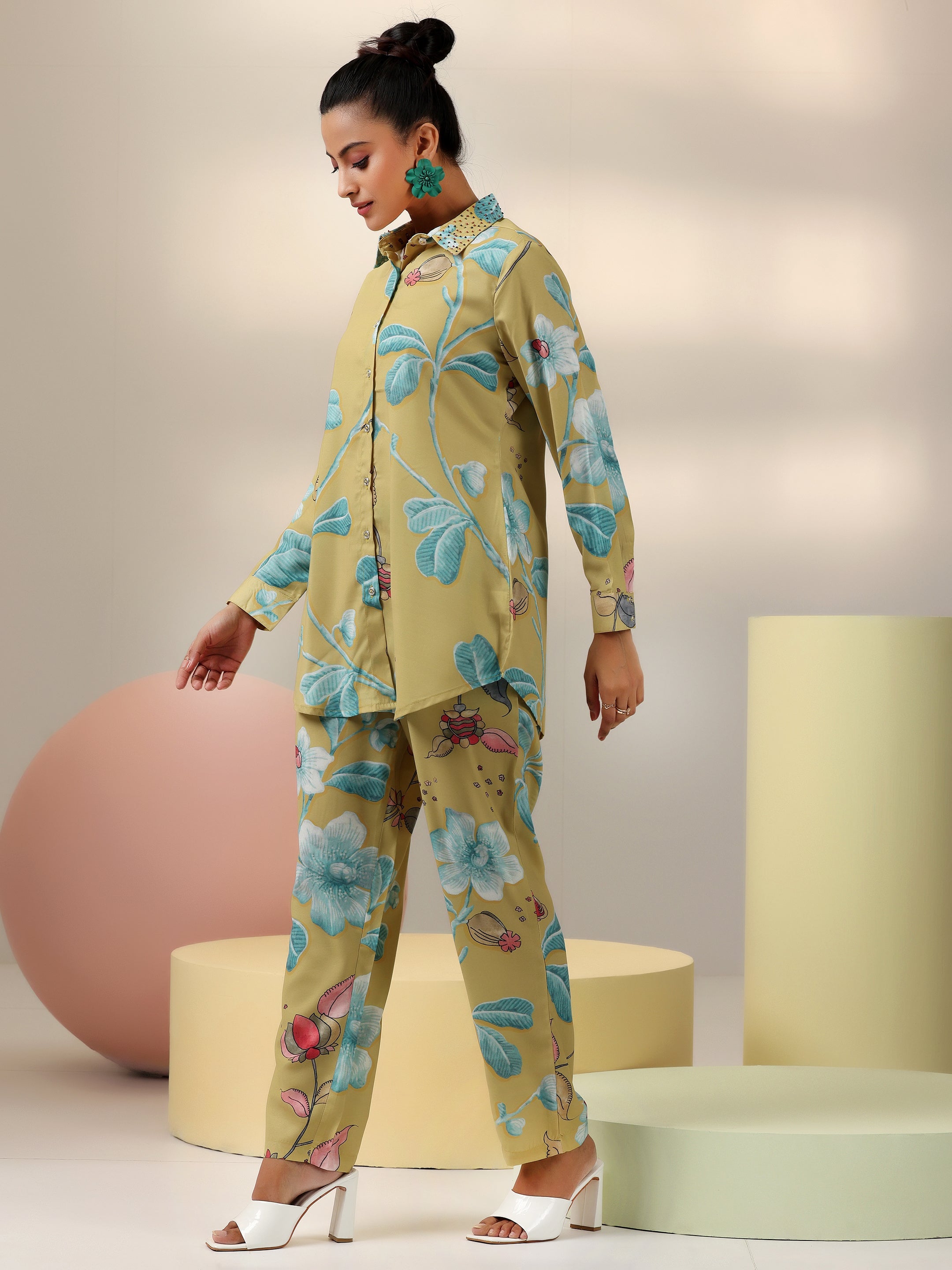 Mustard Printed Polyester Co-Ords