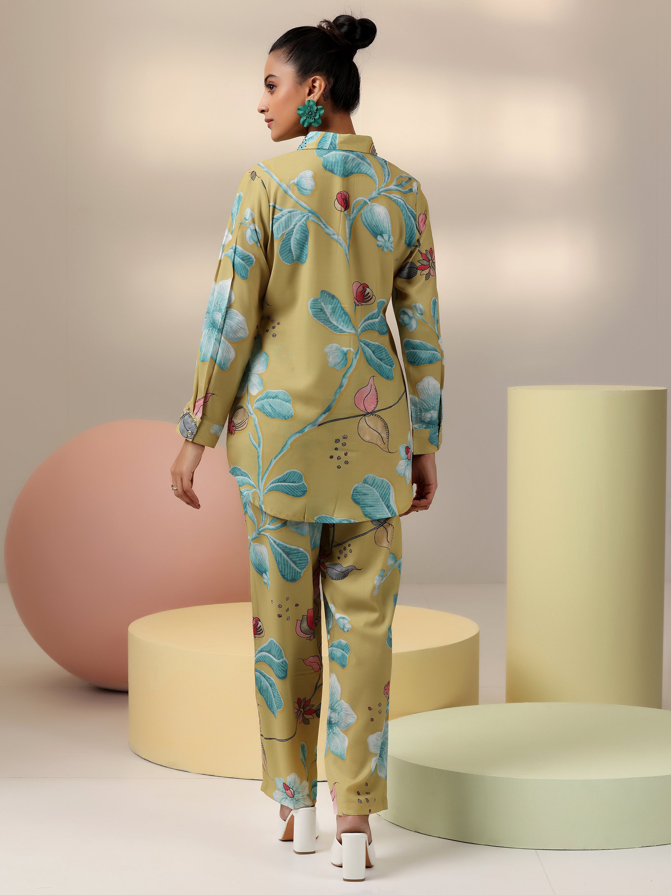 Mustard Printed Polyester Co-Ords