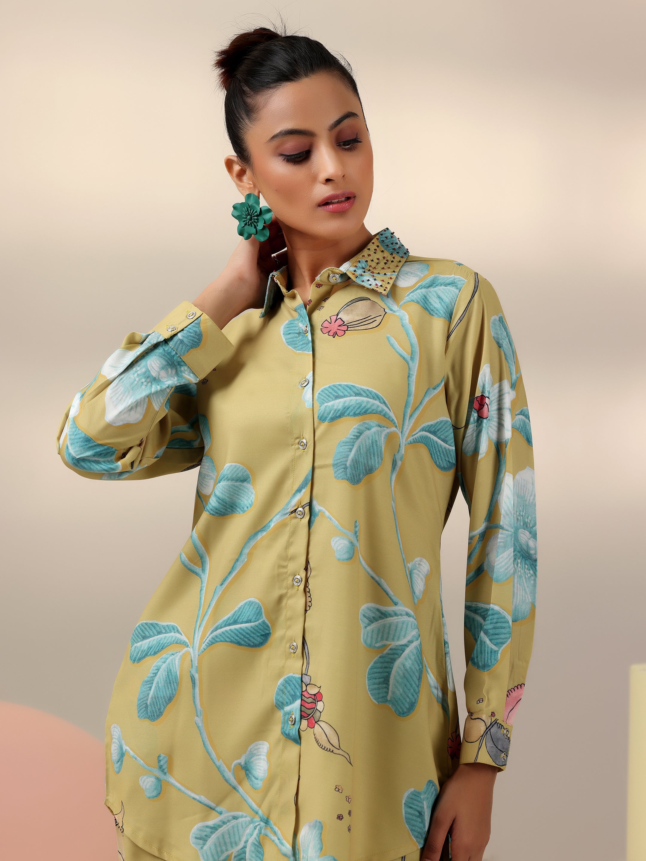 Mustard Printed Polyester Co-Ords