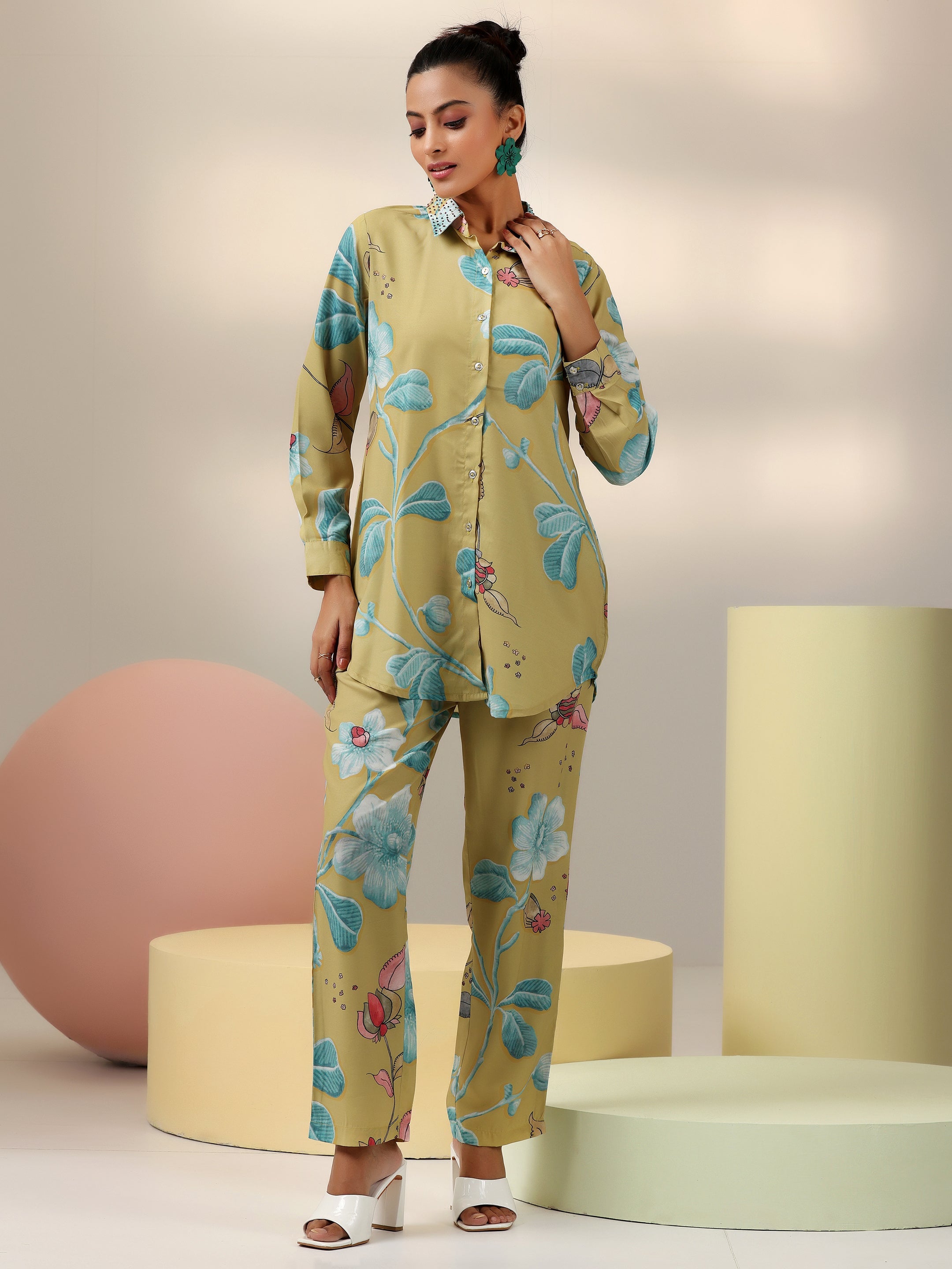 Mustard Printed Polyester Co-Ords