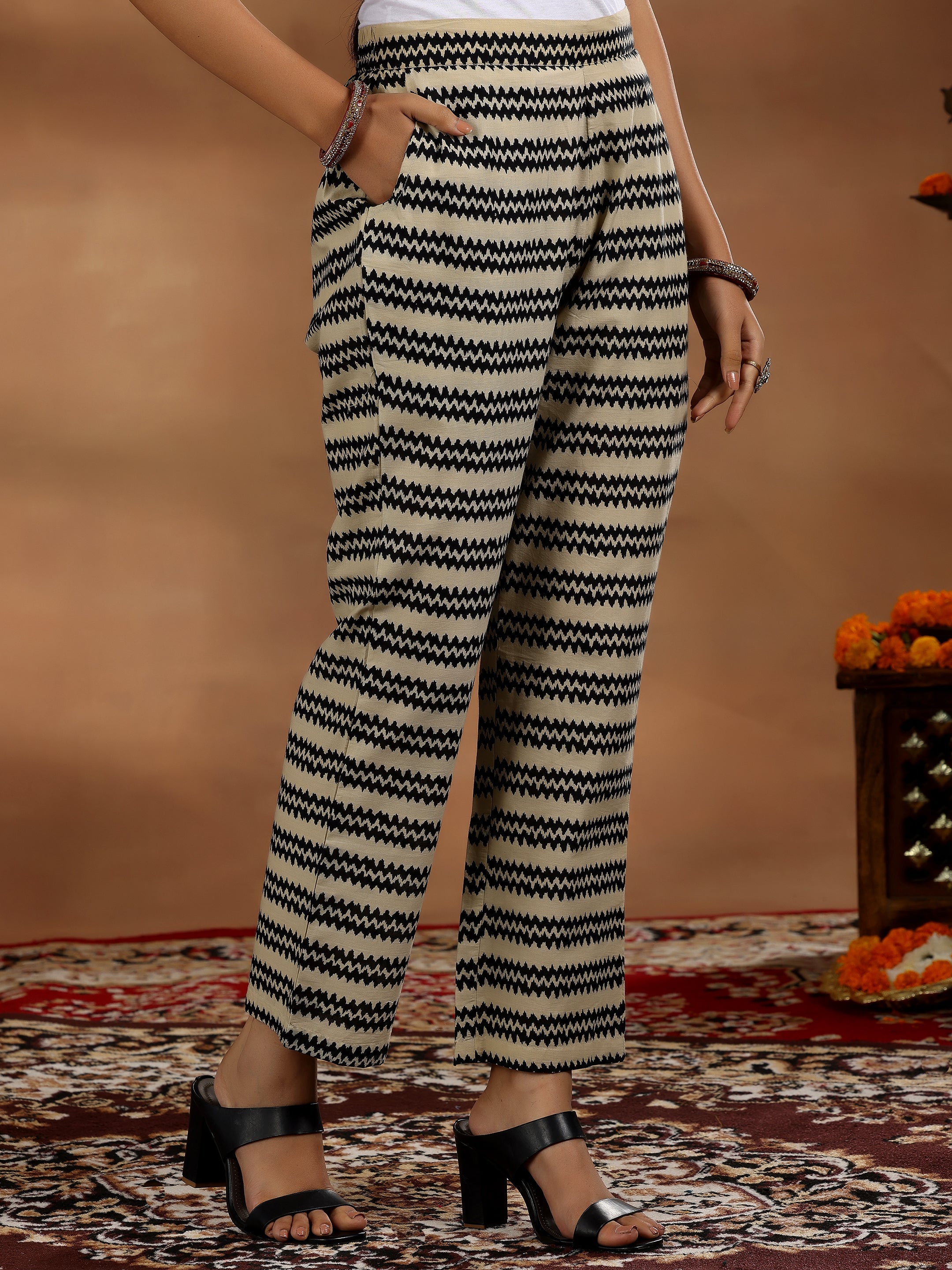 Black Printed Cotton Straight Suit With Dupatta