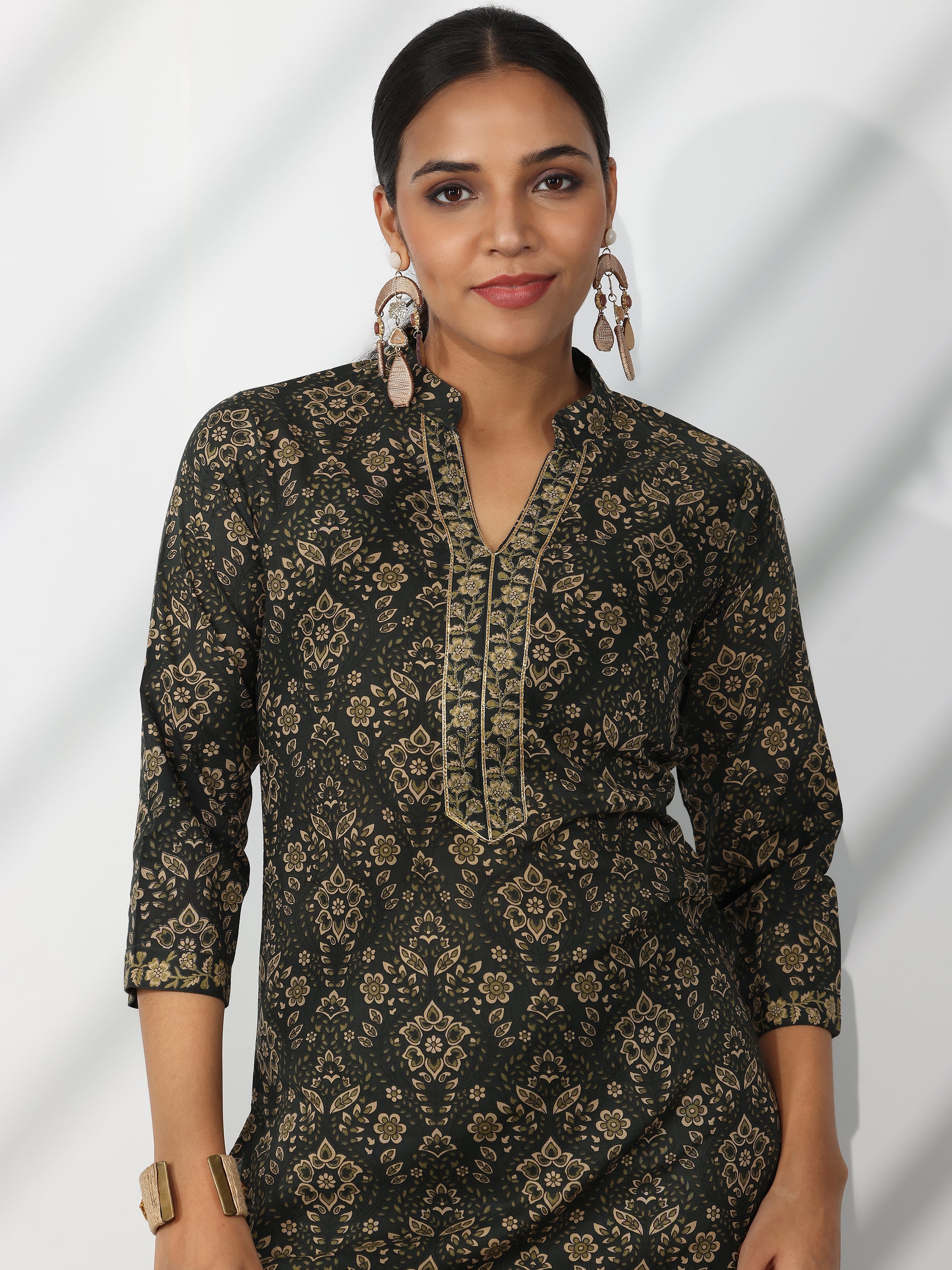 Green Printed Cotton Straight Suit With Dupatta