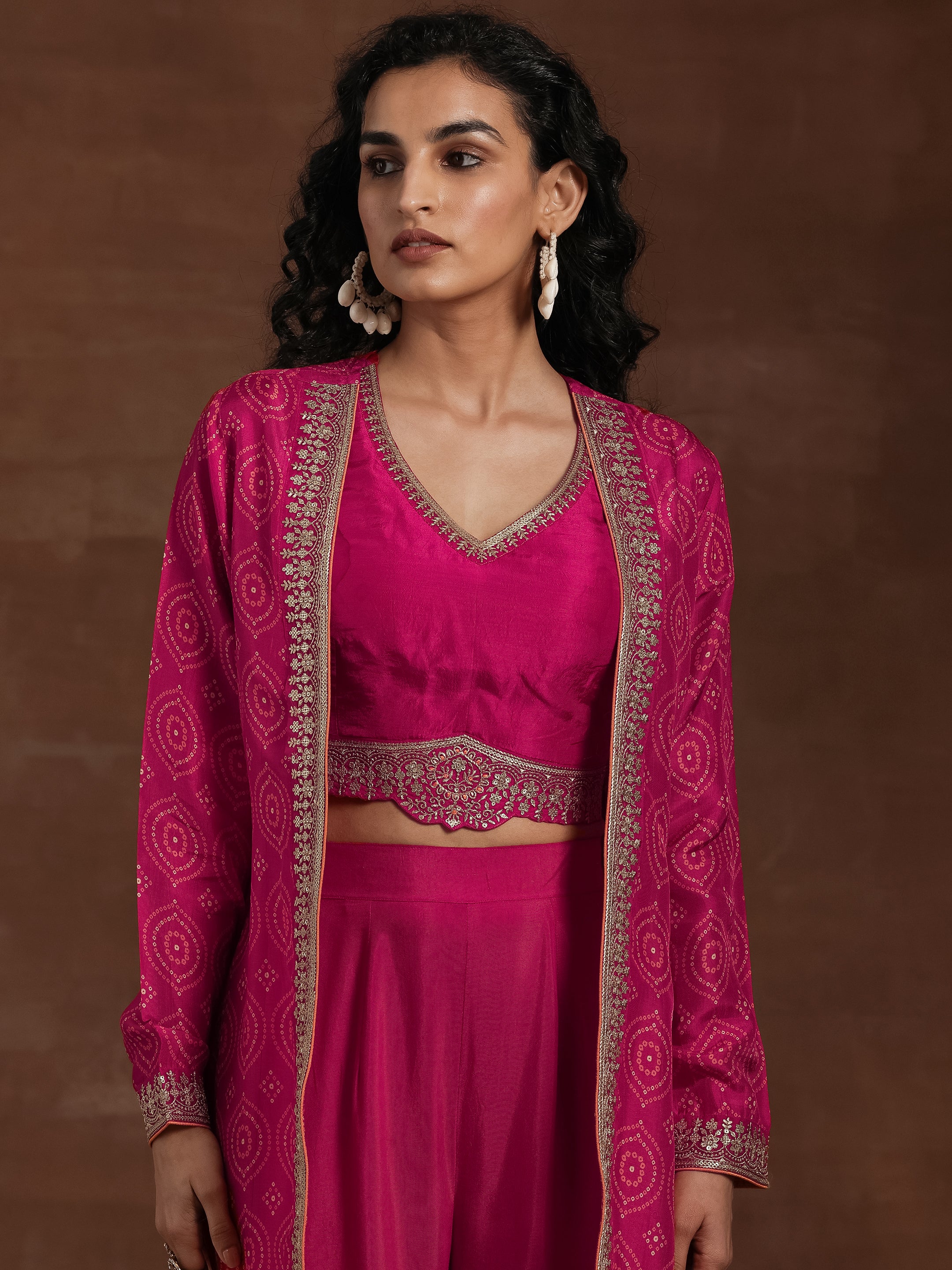 Pink Embroidered Silk Blend 3 Piece Co-Ords