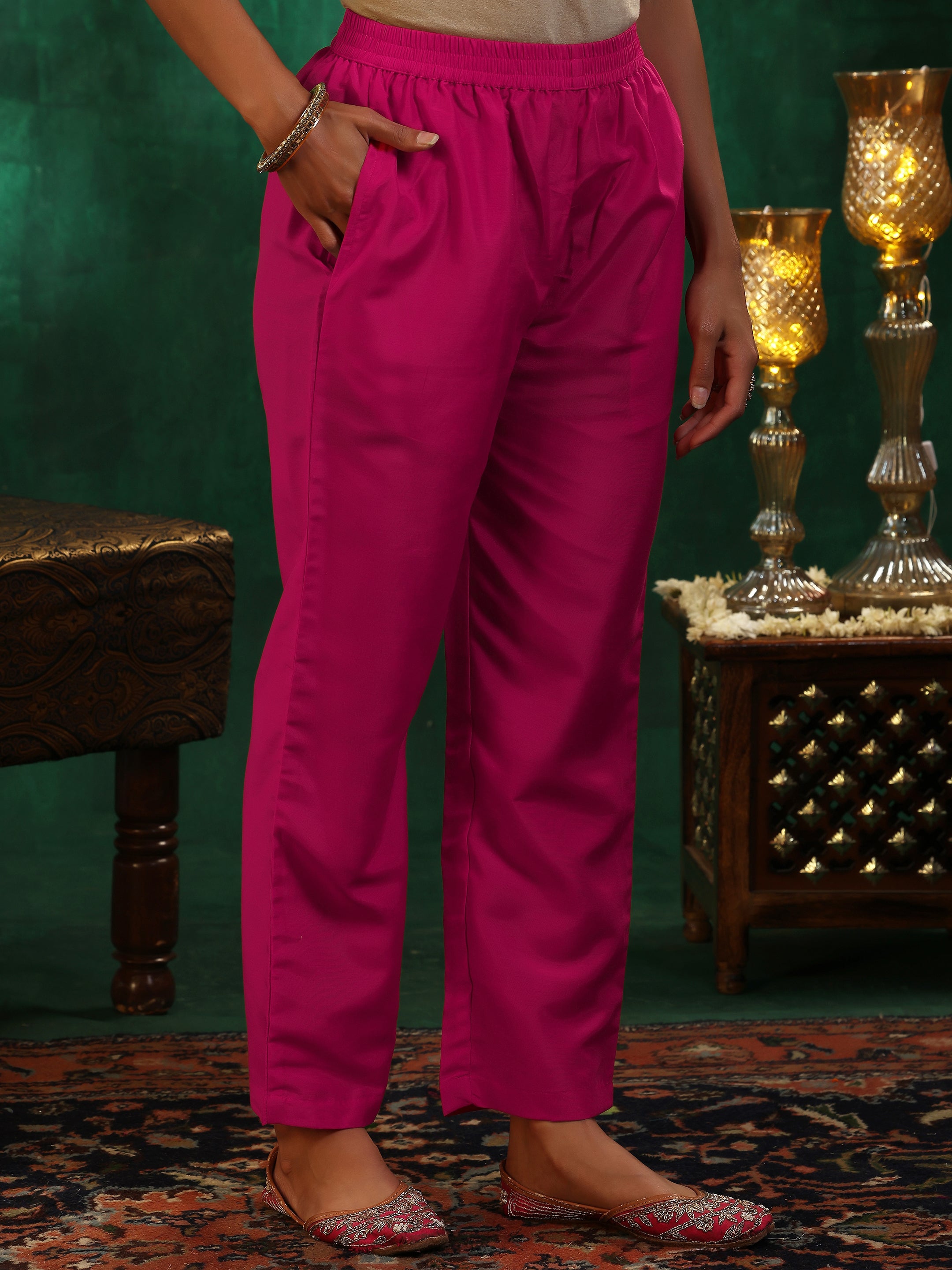 Pink Woven Design Silk Blend Straight Suit With Dupatta