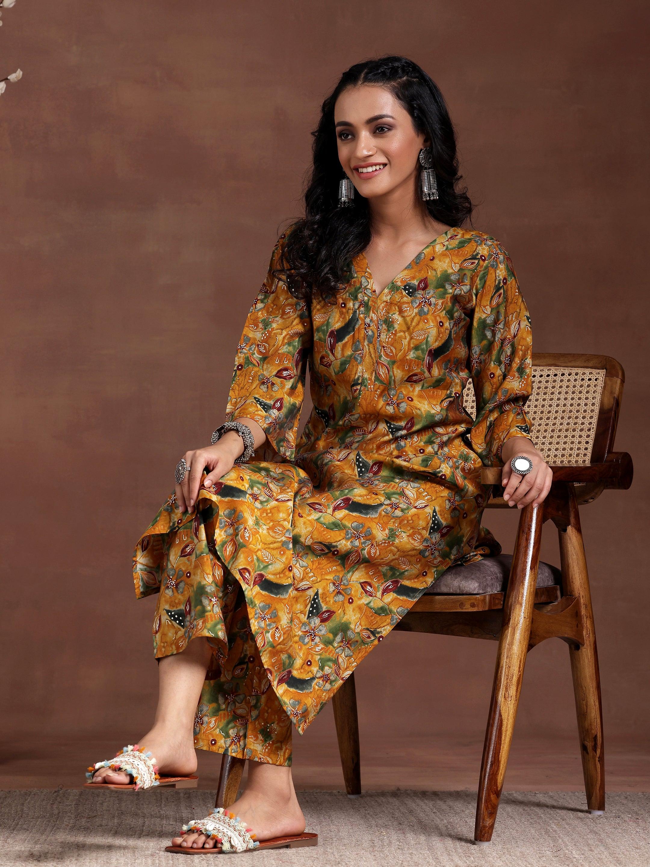 Mustard Printed Silk Blend Co-Ords