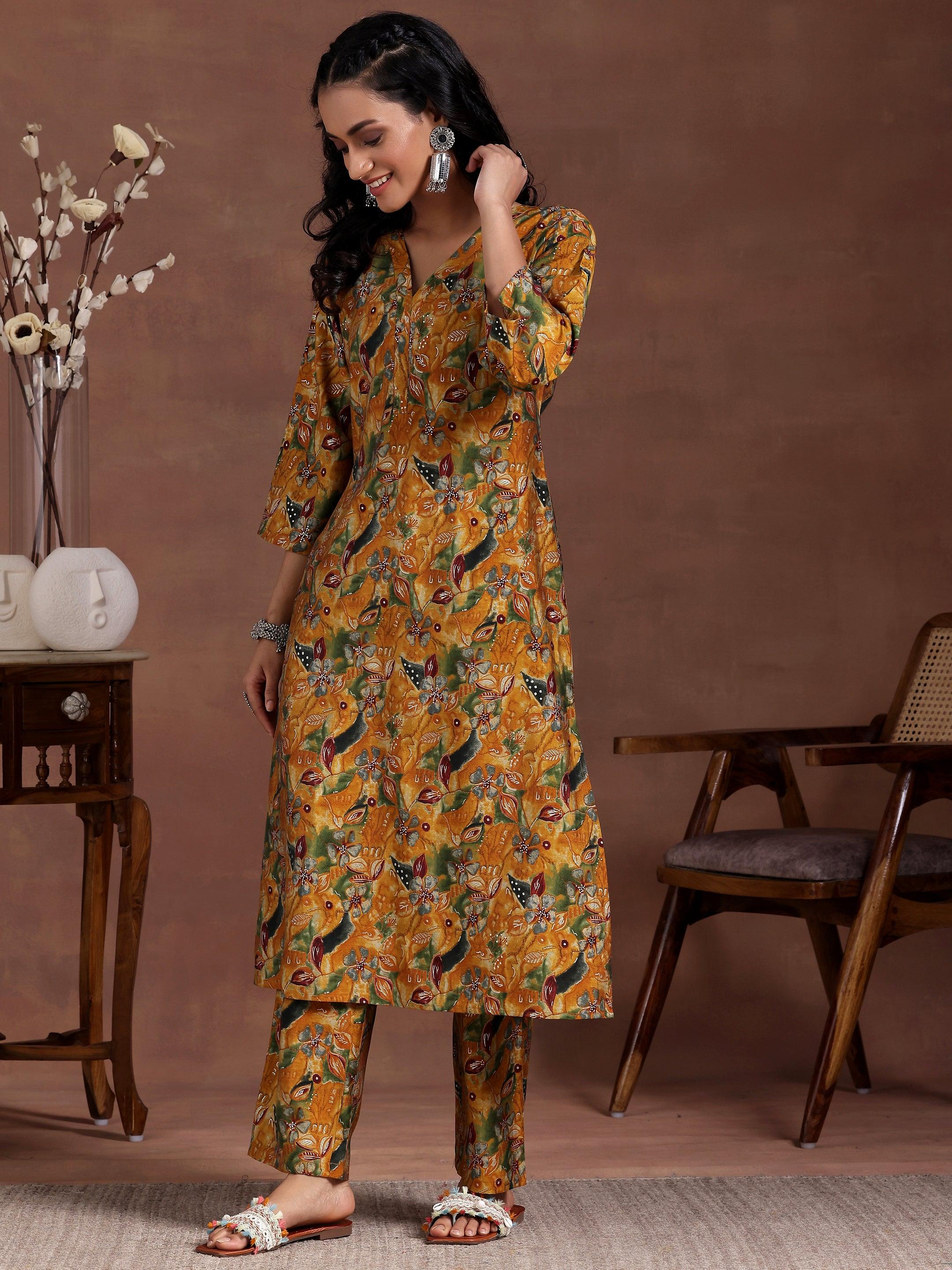 Mustard Printed Silk Blend Co-Ords