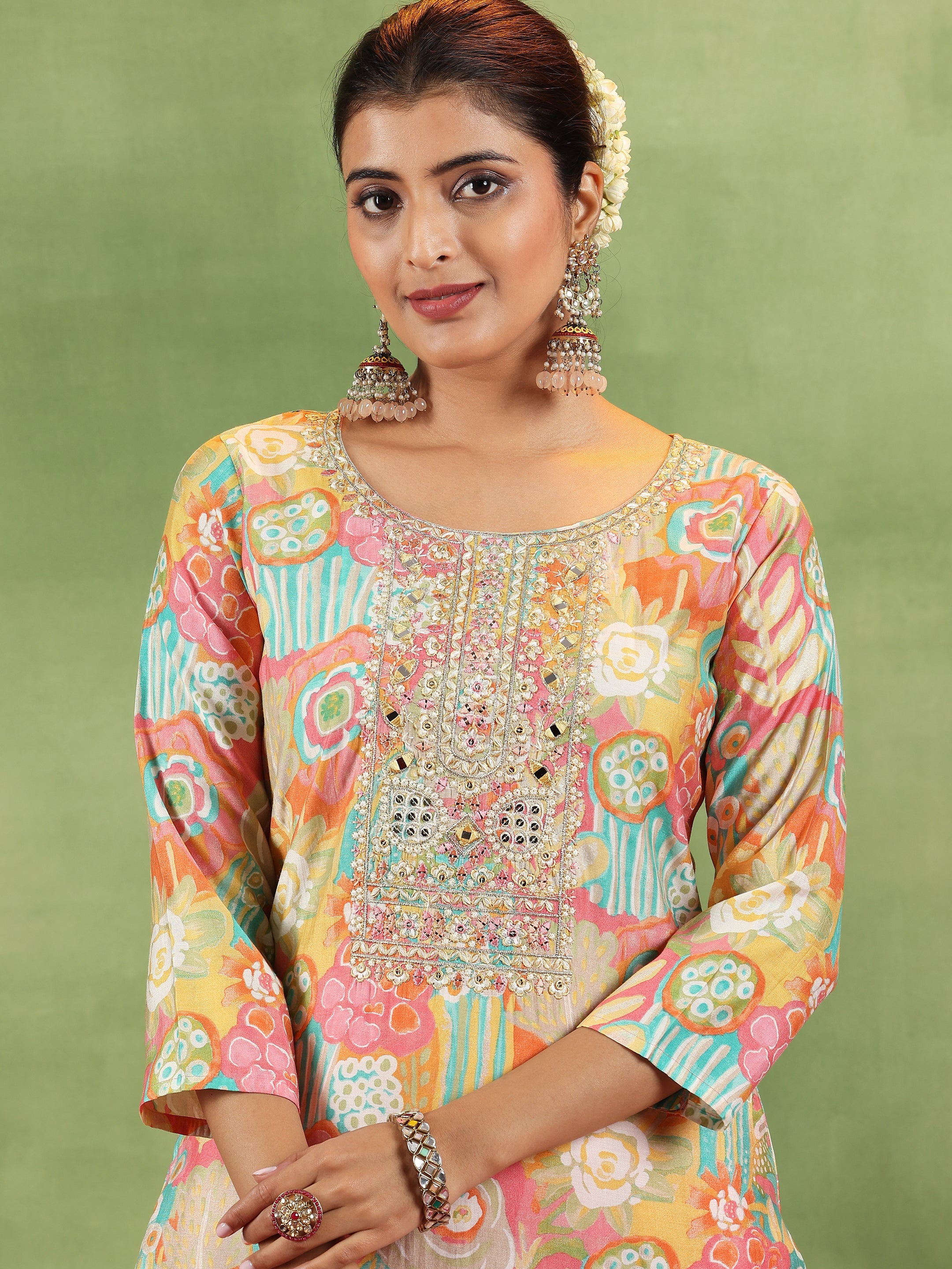 Pink Printed Silk Blend Straight Suit With Dupatta