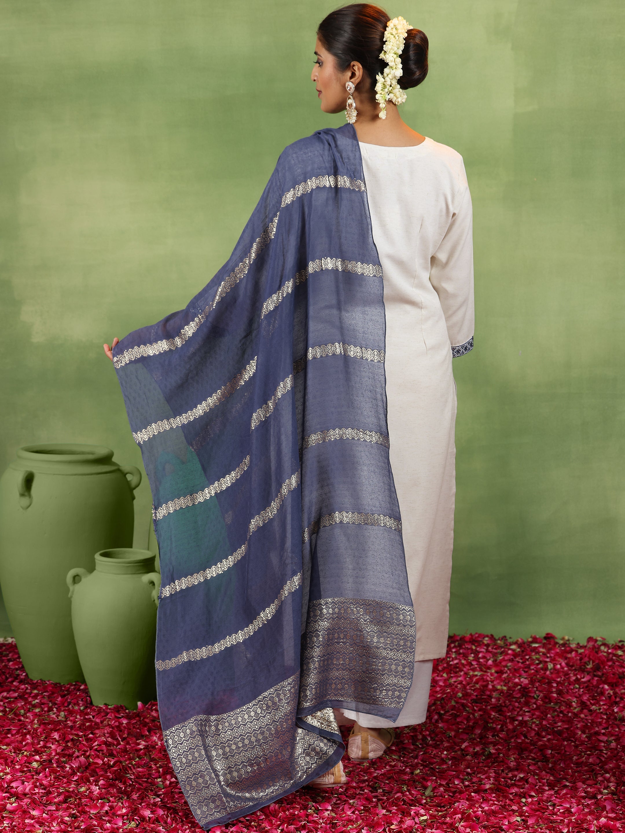 Off White Yoke Design Cotton Blend Straight Suit With Dupatta