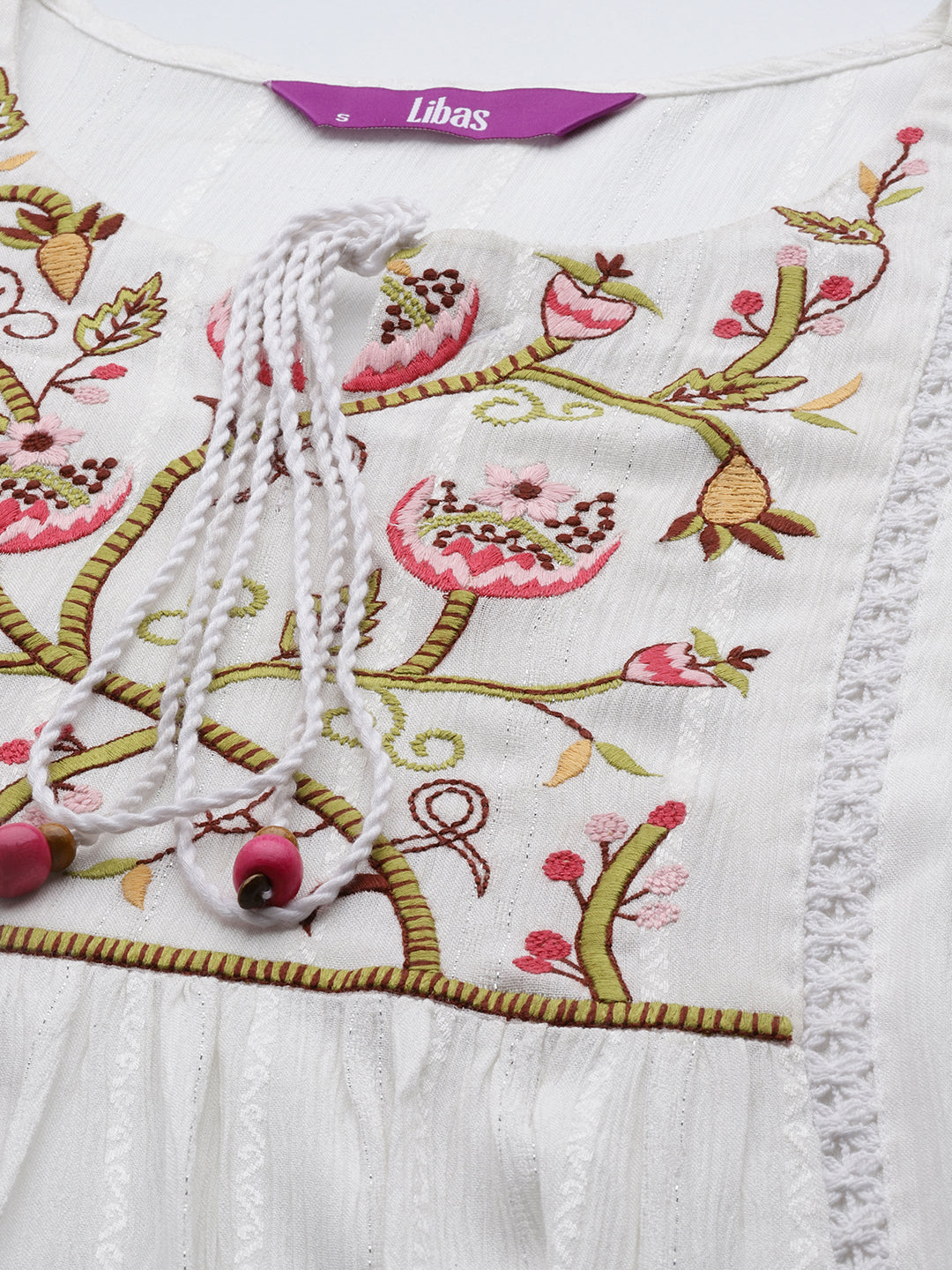 White Embroidered Rayon A-Line Dress