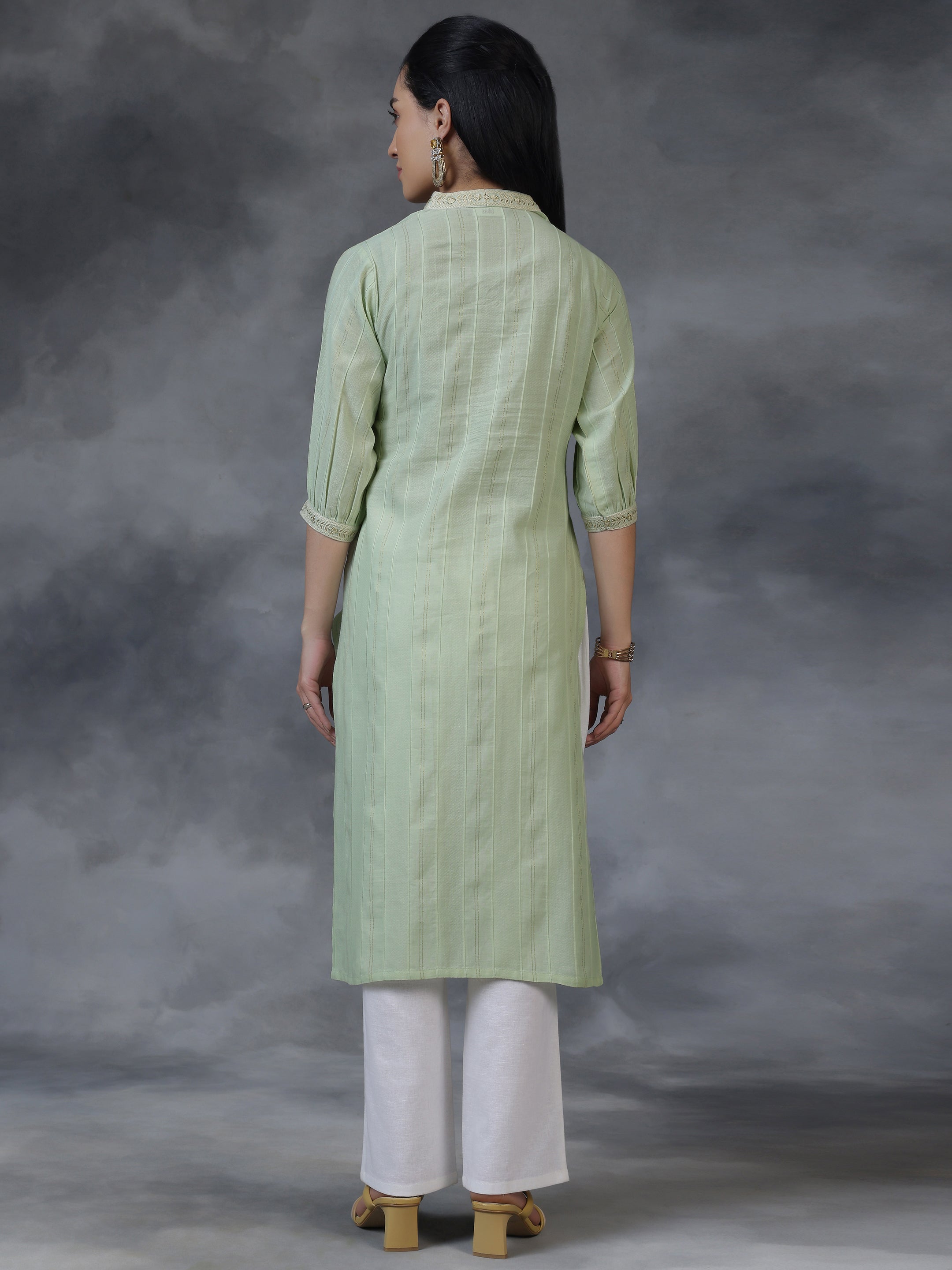 Light green Woven Design Cotton Straight Kurta