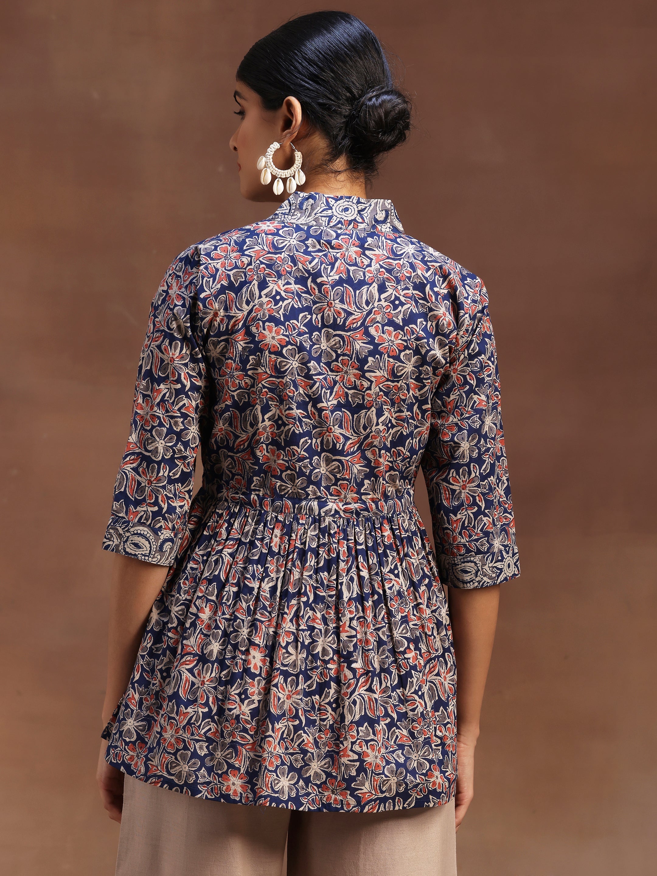 Blue Printed Cotton A-Line Kurti