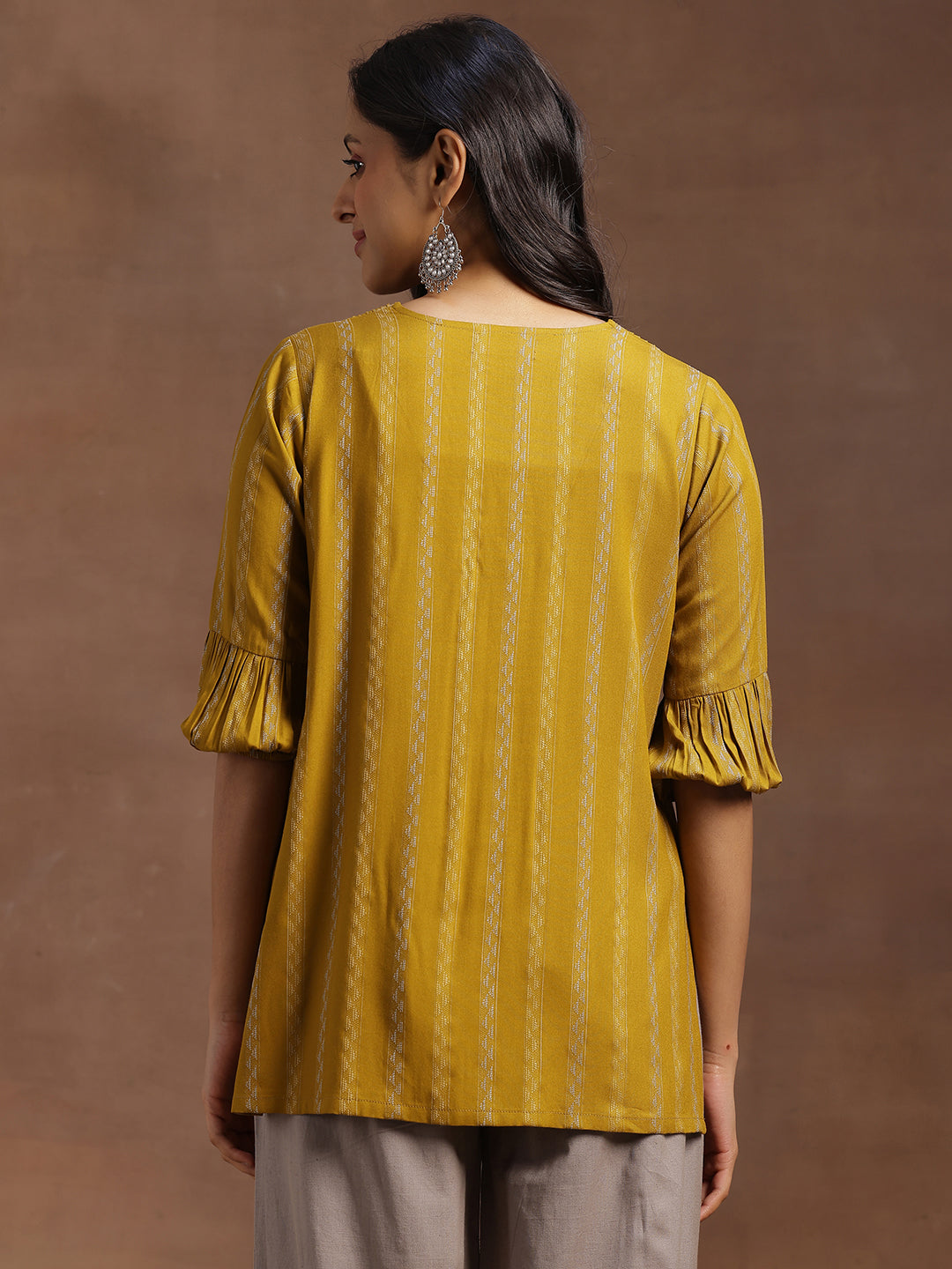 Mustard Woven Design Rayon Straight Kurti