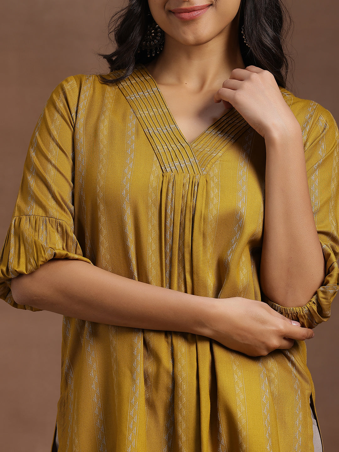 Mustard Woven Design Rayon Straight Kurti