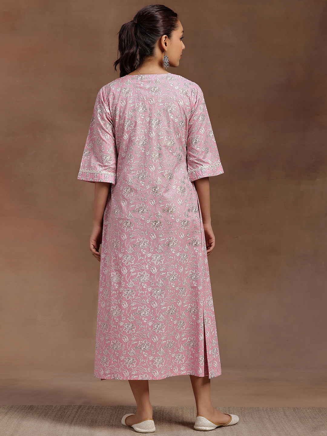 Pink Printed Cotton A-Line Dress