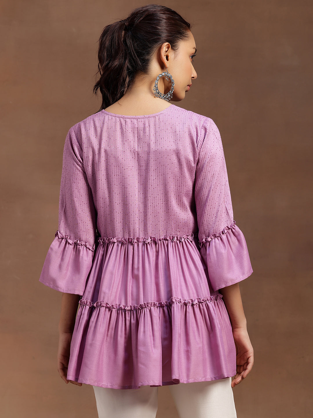 Lavender Embellished Silk Blend A-line Kurti