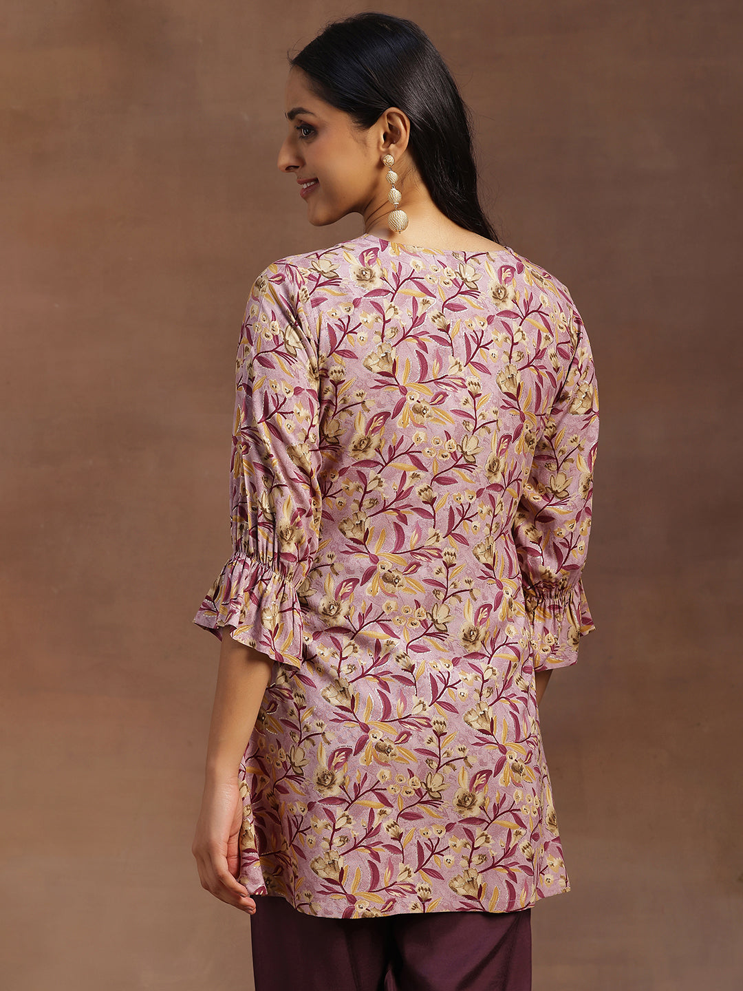 Purple Printed Rayon A-line Kurti