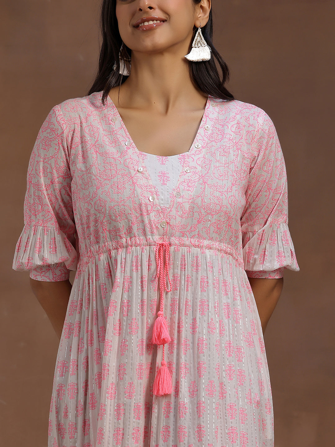 Pink Printed Cotton A-Line Dress