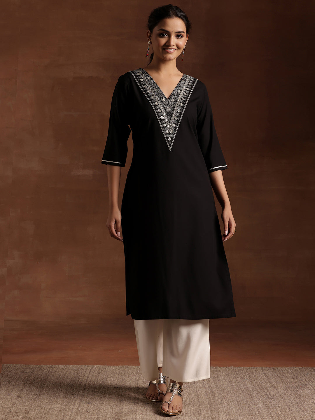 Black Yoke Design Rayon A-Line Kurta