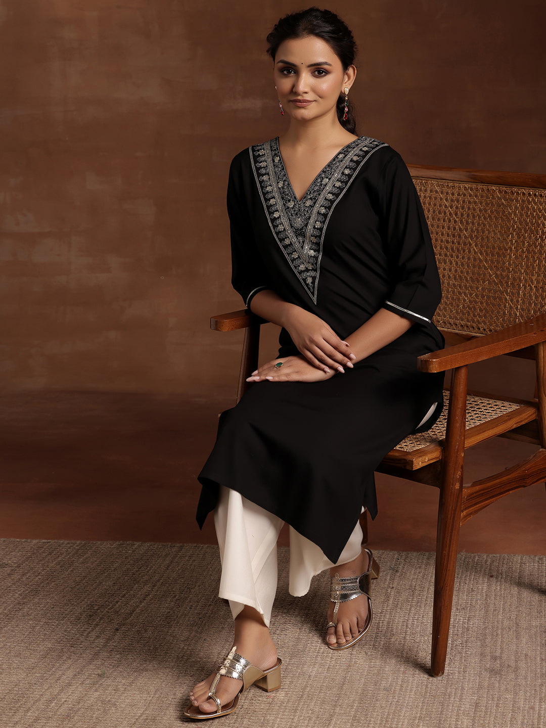 Black Yoke Design Rayon A-Line Kurta