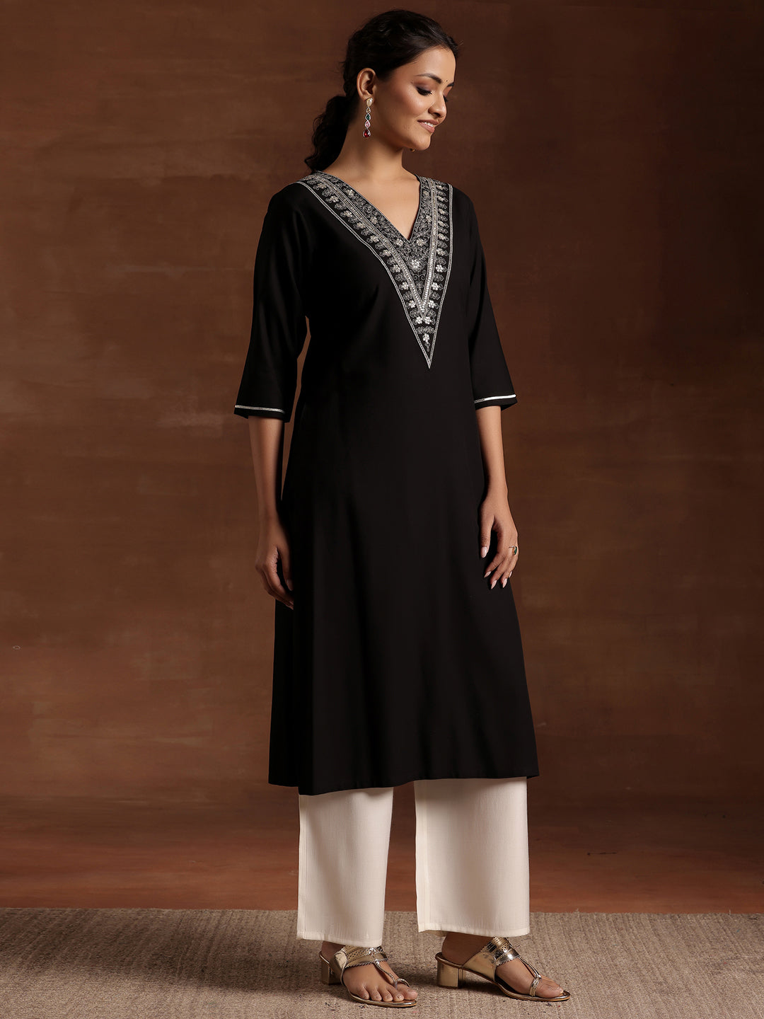 Black Yoke Design Rayon A-Line Kurta