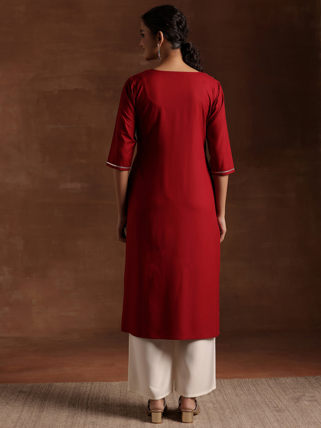 Maroon Yoke Design Rayon A-Line Kurta