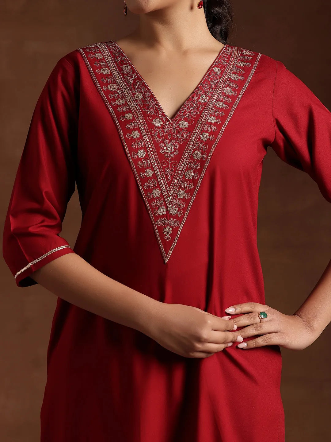 Maroon Yoke Design Rayon A-Line Kurta