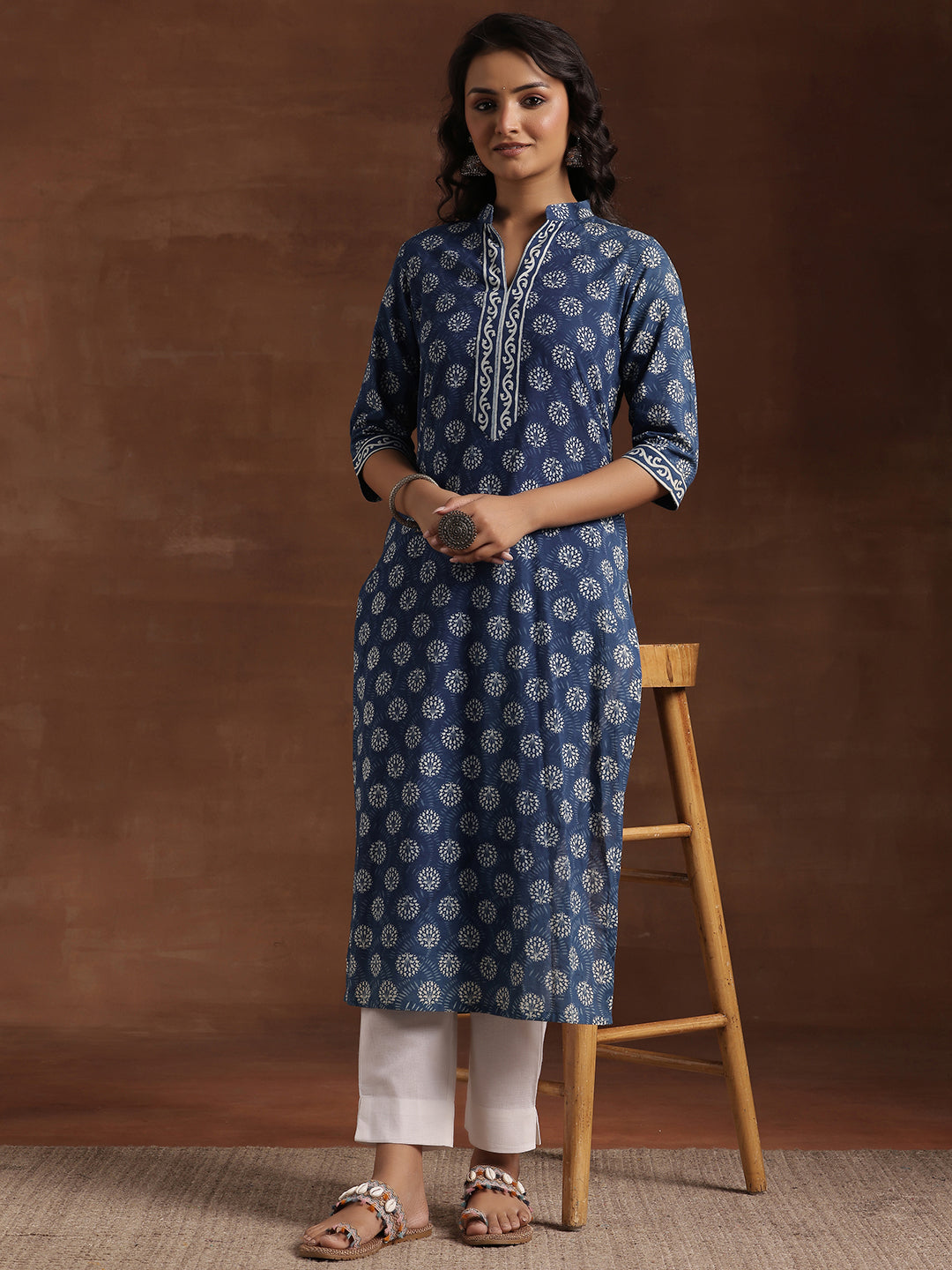 Indigo Printed Cotton Straight Kurta