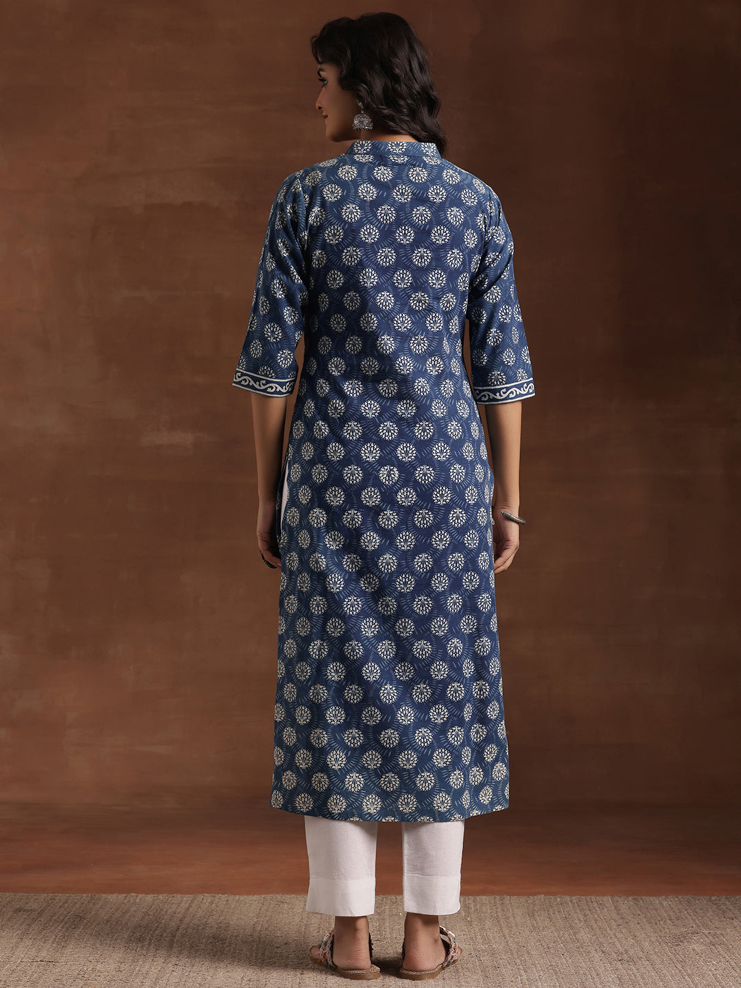 Indigo Printed Cotton Straight Kurta