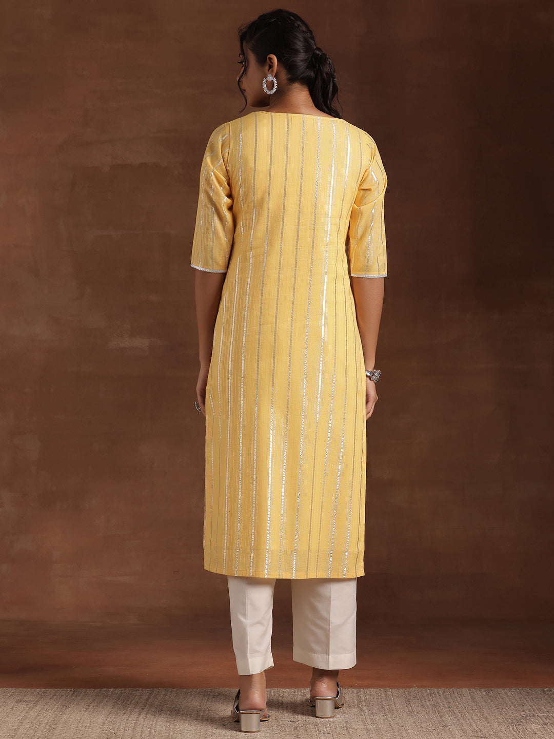 Yellow Woven Design Cotton Straight Kurta