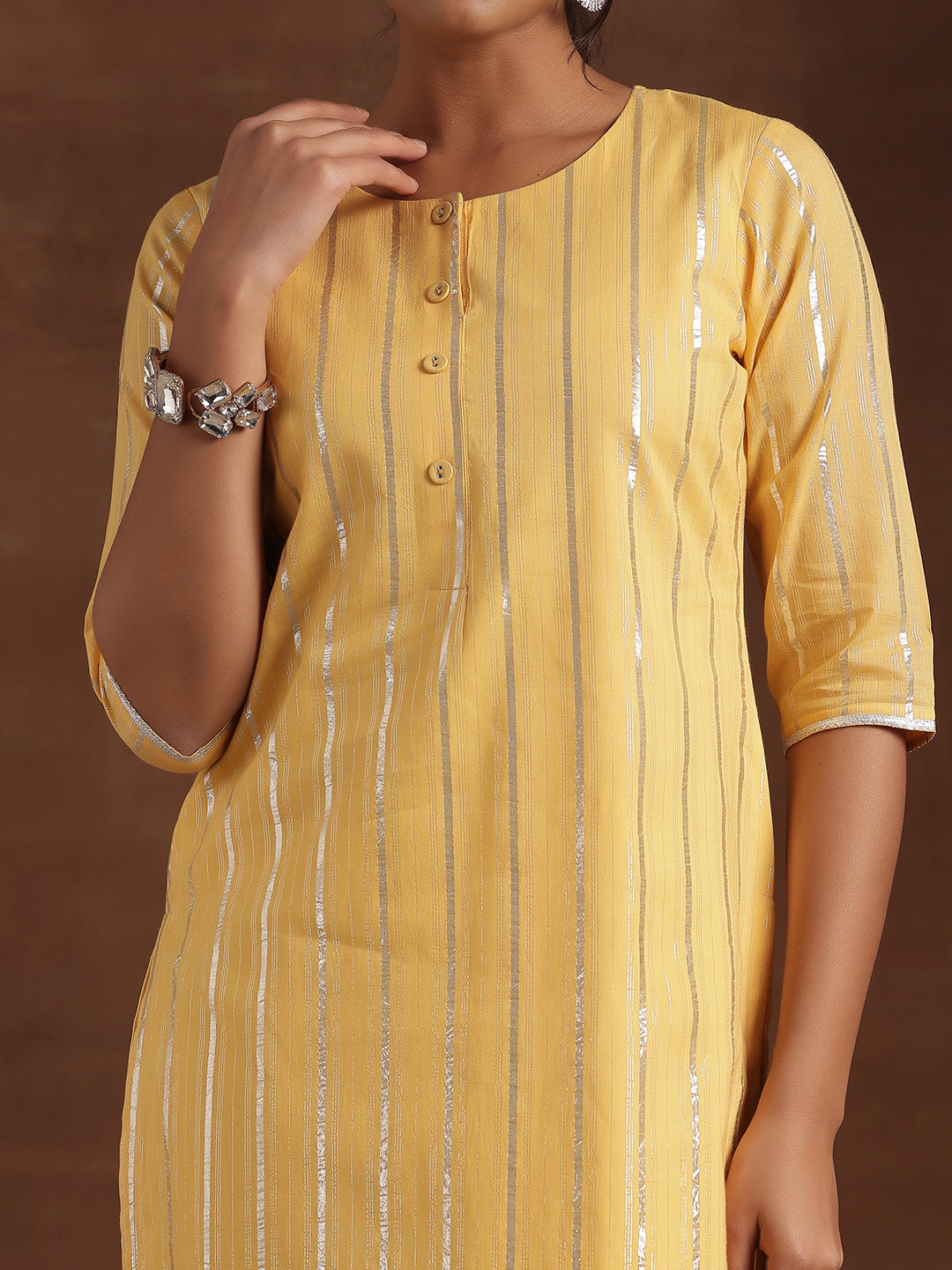 Yellow Woven Design Cotton Straight Kurta