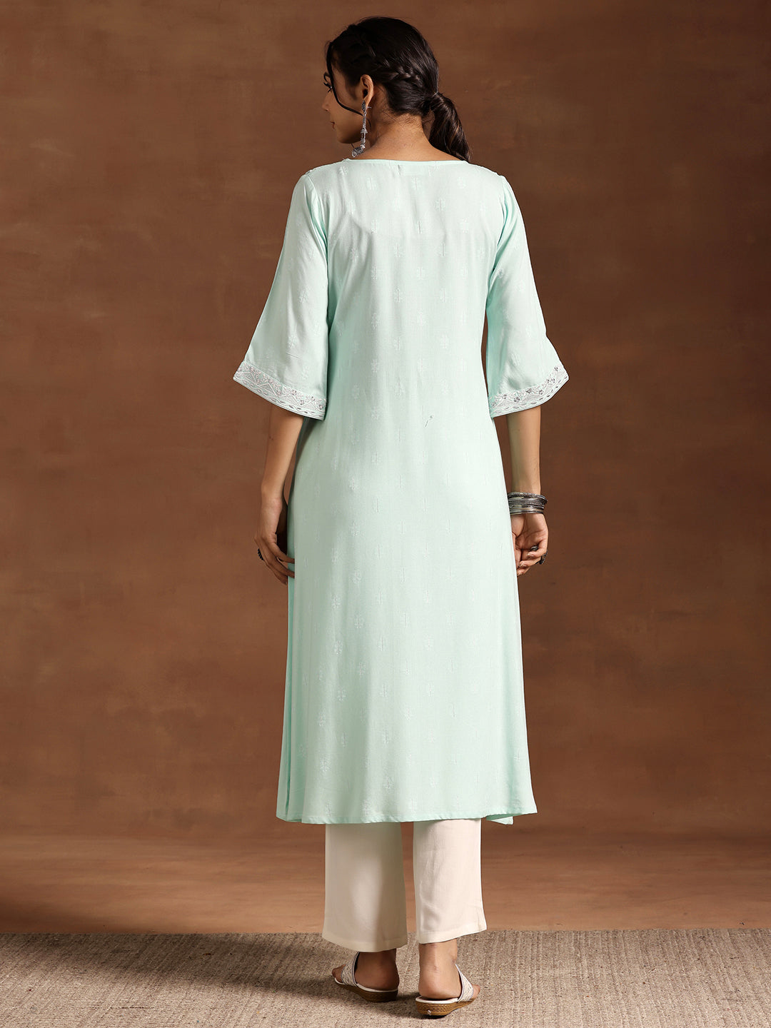 Blue Woven Design Rayon A-Line Kurta