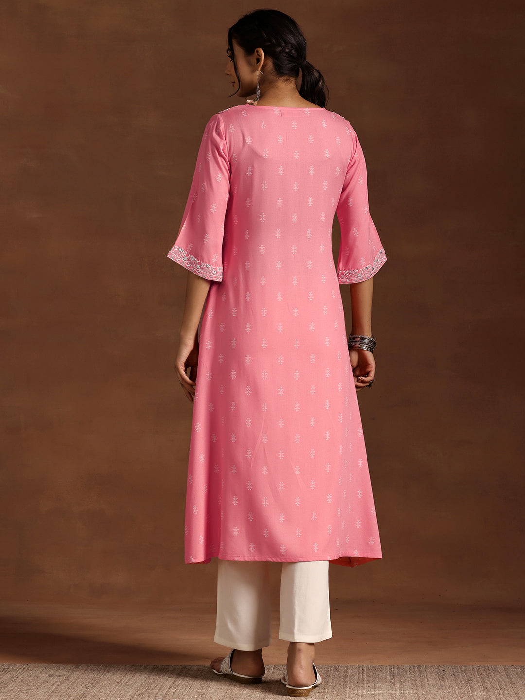 Pink Woven Design Rayon A-Line Kurta