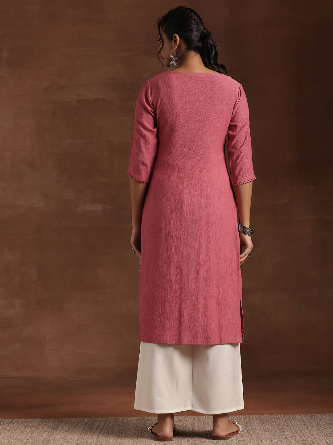 Pink Yoke Design Cotton Straight Kurta