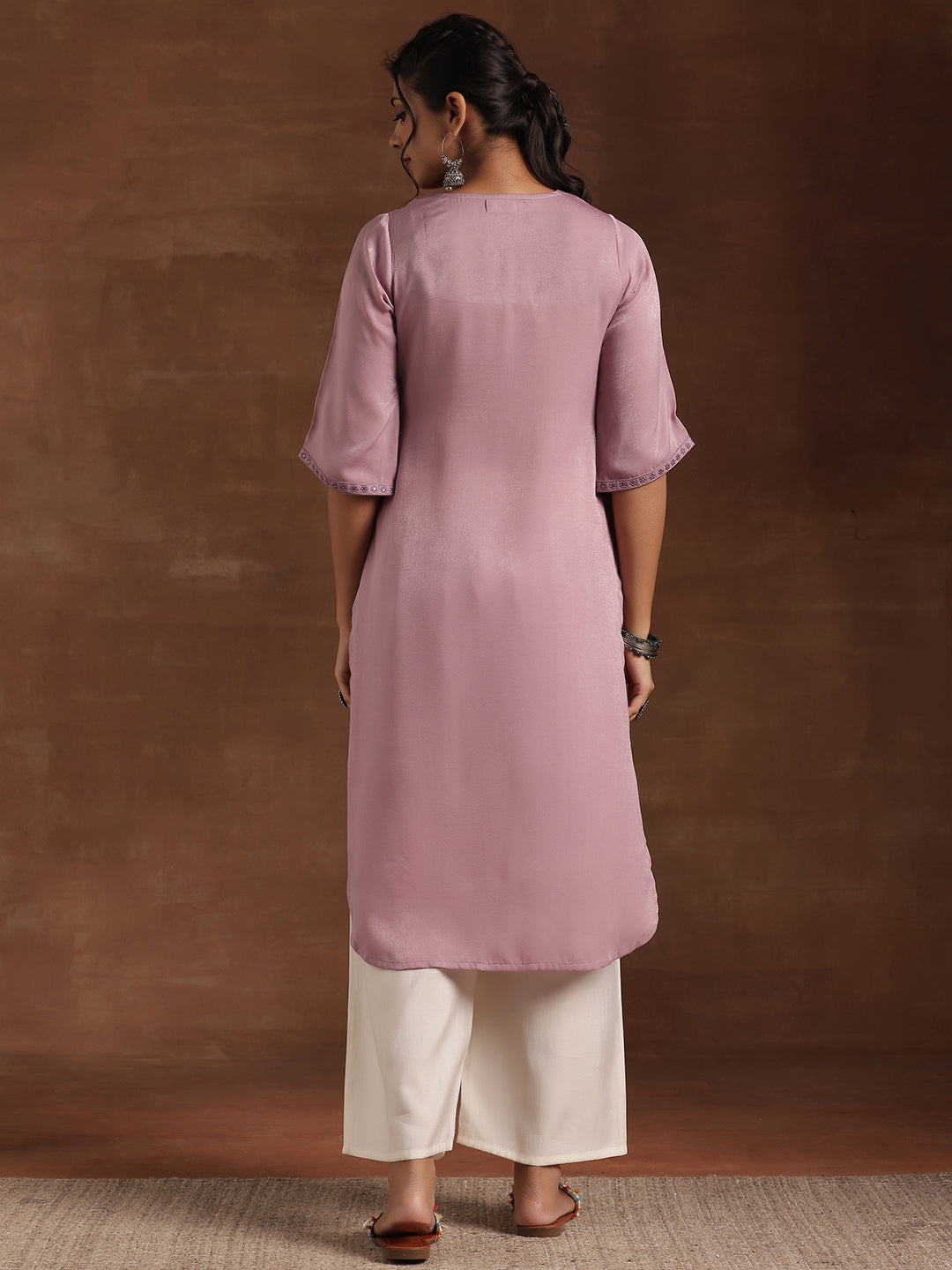 Lavender Yoke Design Polyester Straight Kurta