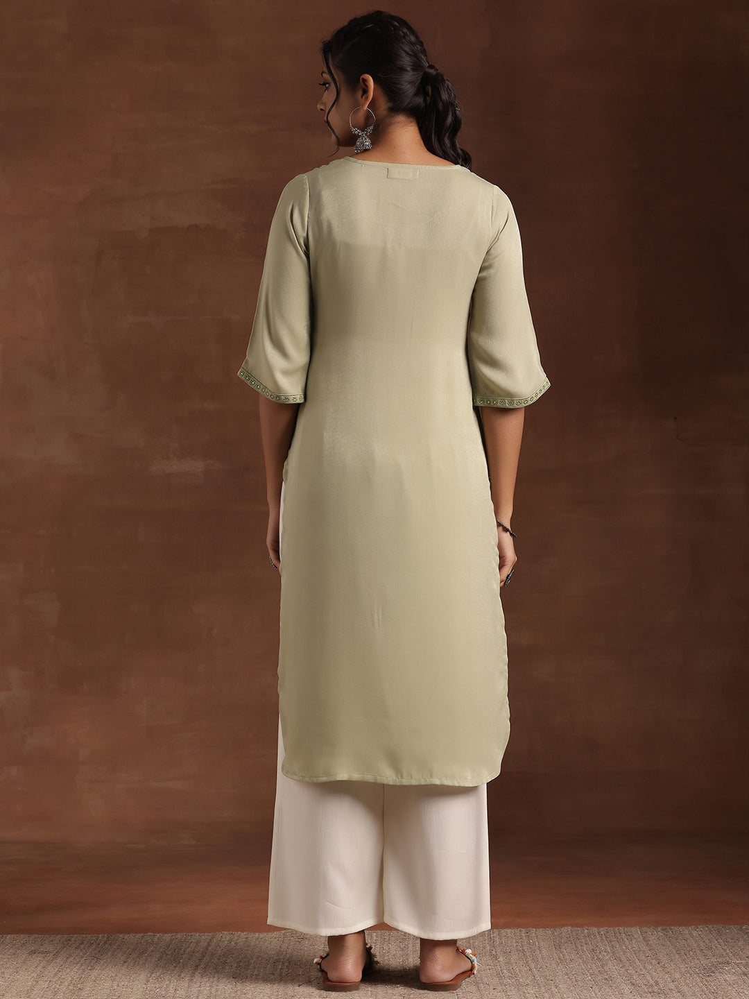 Green Yoke Design Polyester Straight Kurta