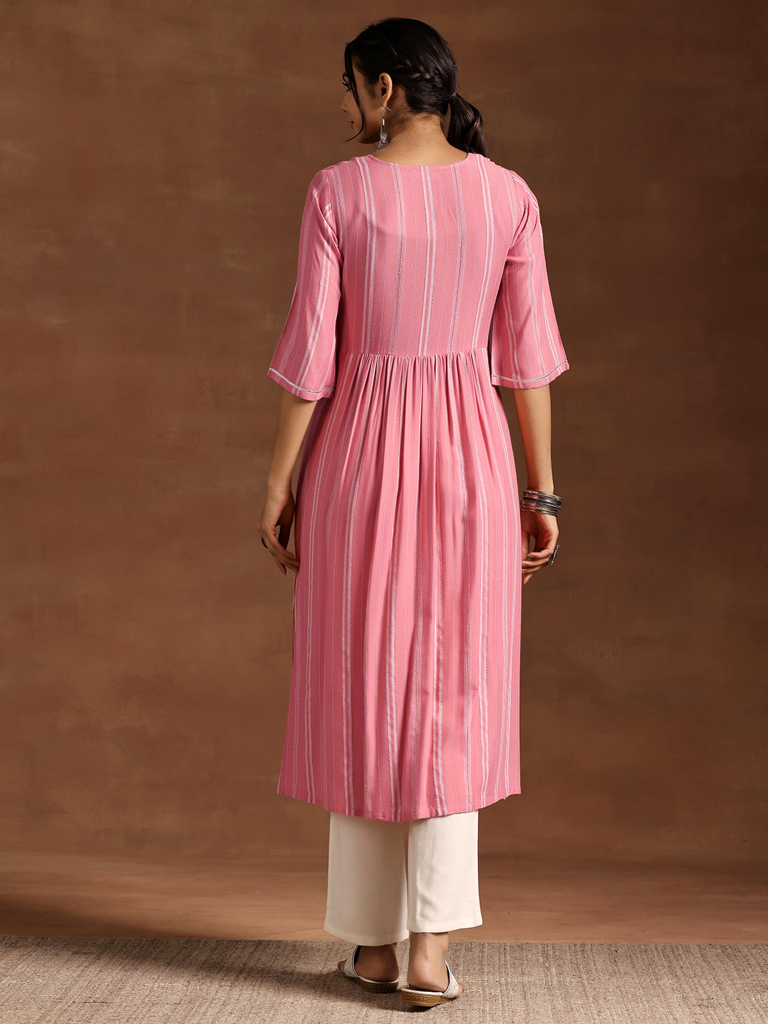 Peach Woven Design Rayon A-Line Kurta