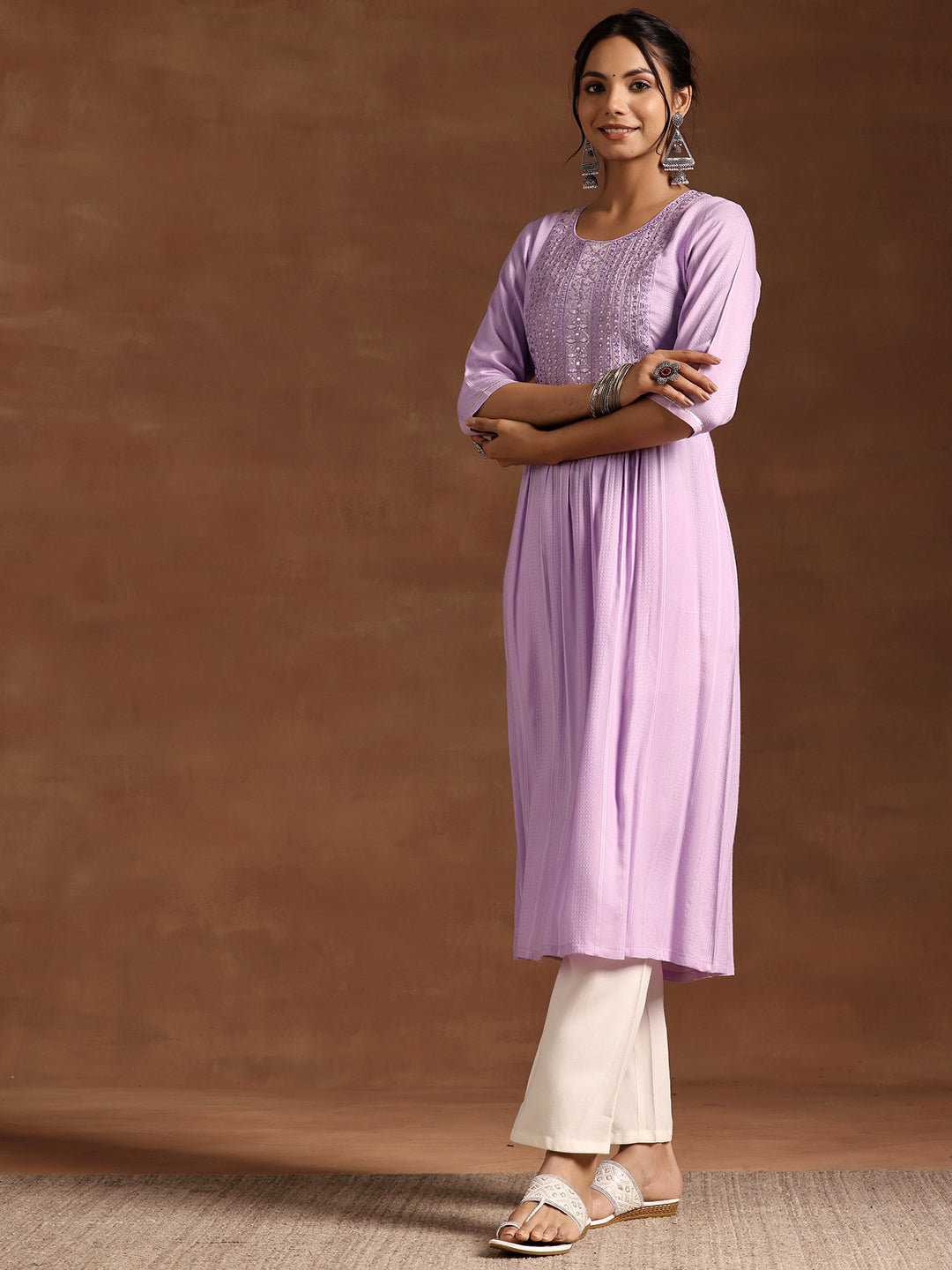 Lavender Yoke Design Rayon Anarkali Kurta