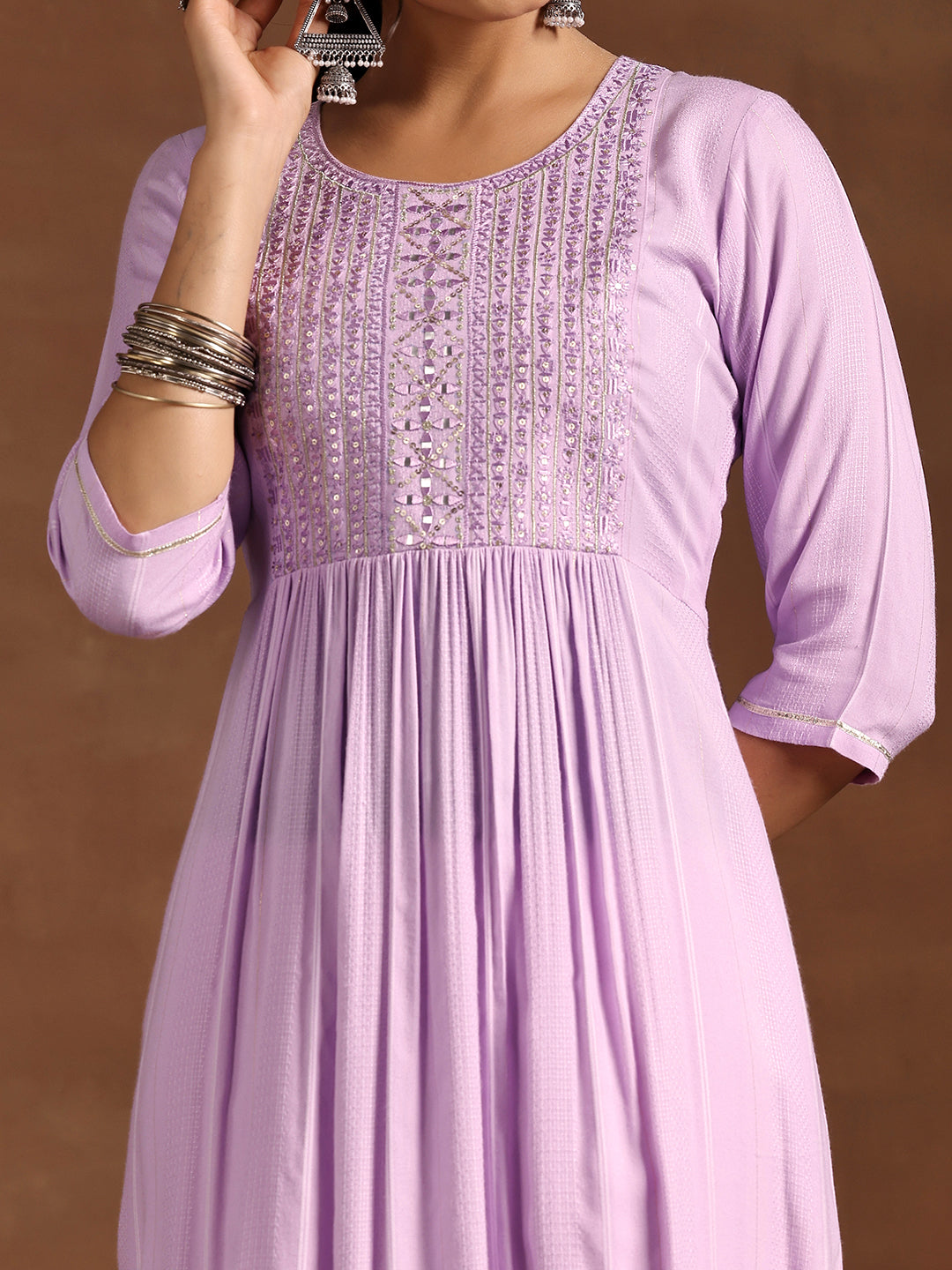 Lavender Yoke Design Rayon Anarkali Kurta